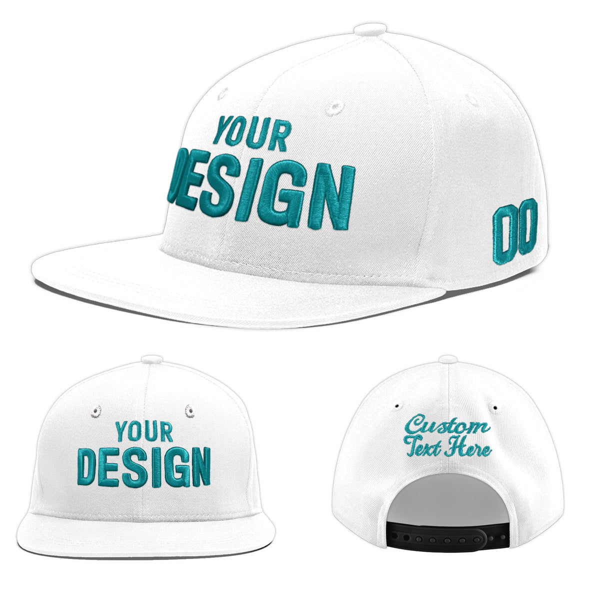 Custom White 3D Puff Embroidery Flat Embroidery Casual Sport Baseball Cap