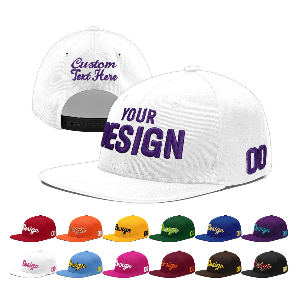 Custom White 3D Puff Embroidery Flat Embroidery Casual Sport Baseball Cap