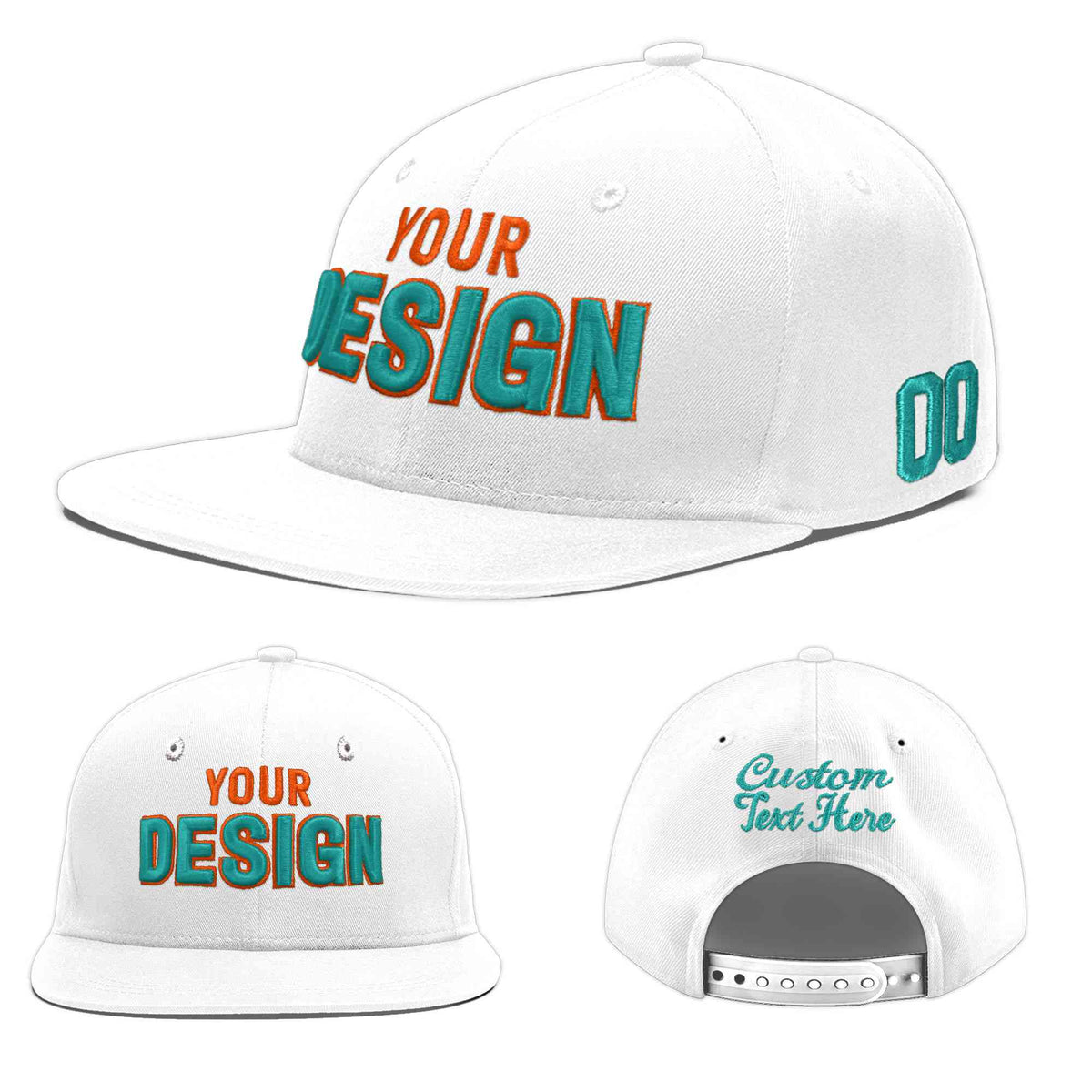 Custom White 3D Puff Embroidery Flat Embroidery Casual Sport Baseball Cap