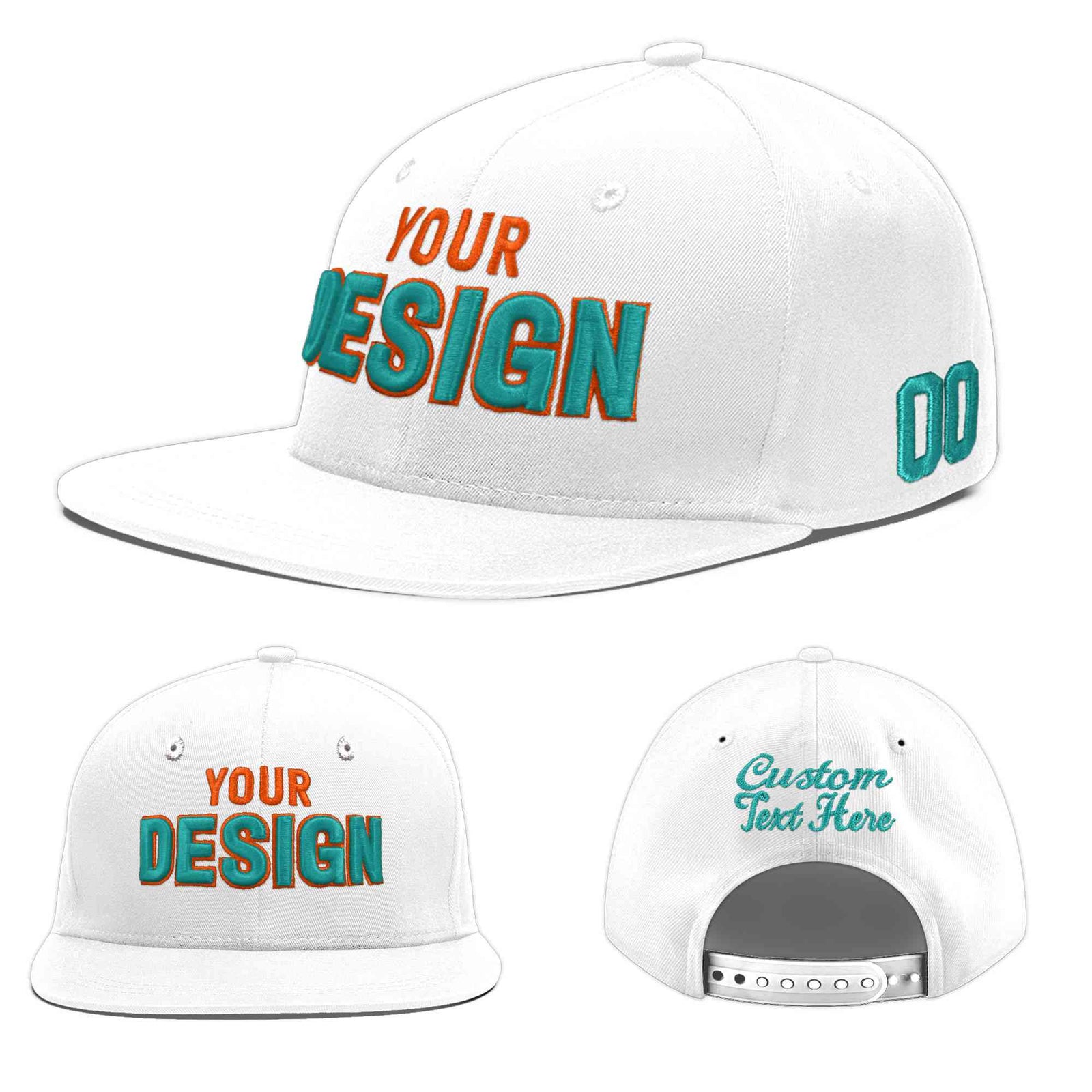 Custom White 3D Puff Embroidery Flat Embroidery Casual Sport Baseball Cap