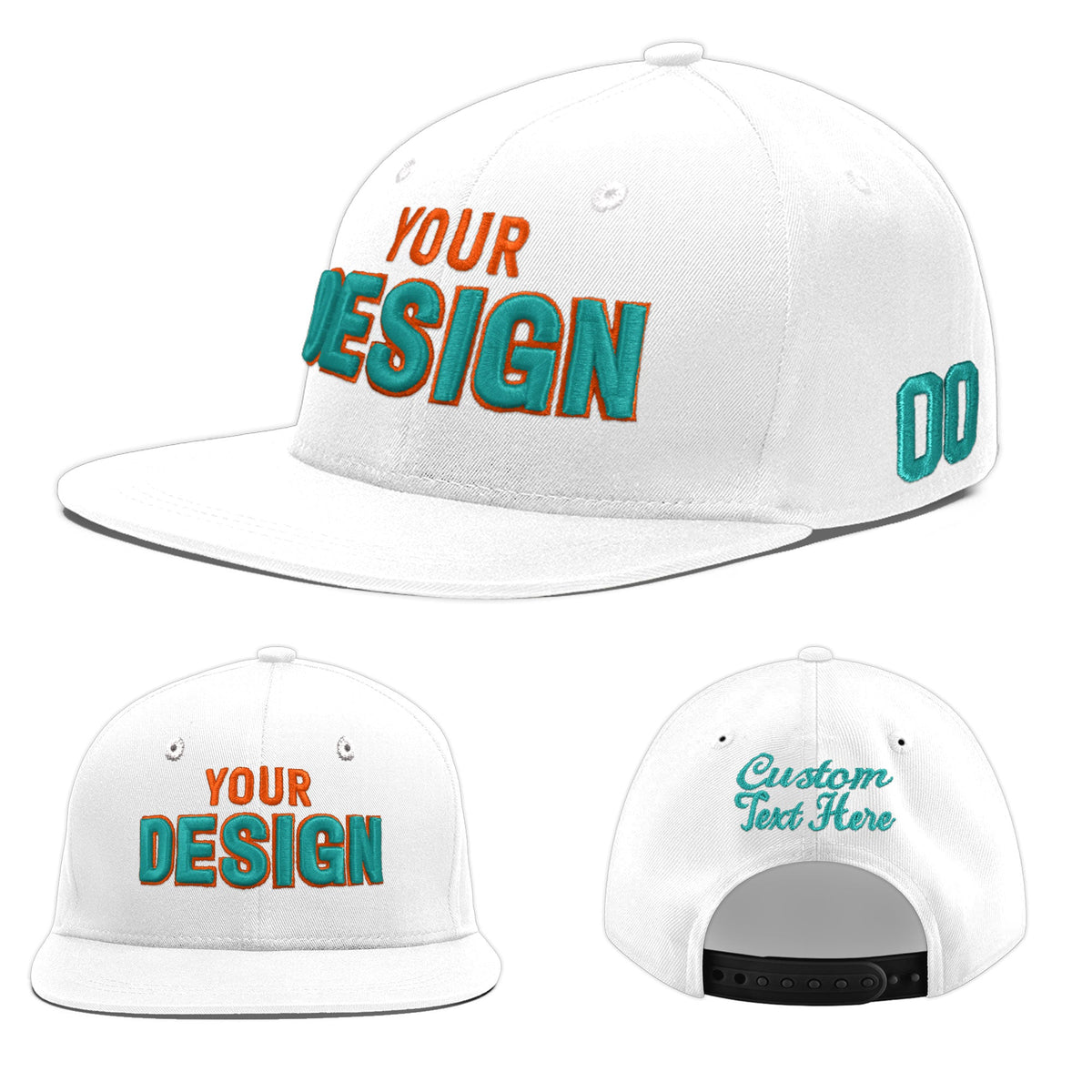 Custom White 3D Puff Embroidery Flat Embroidery Casual Sport Baseball Cap