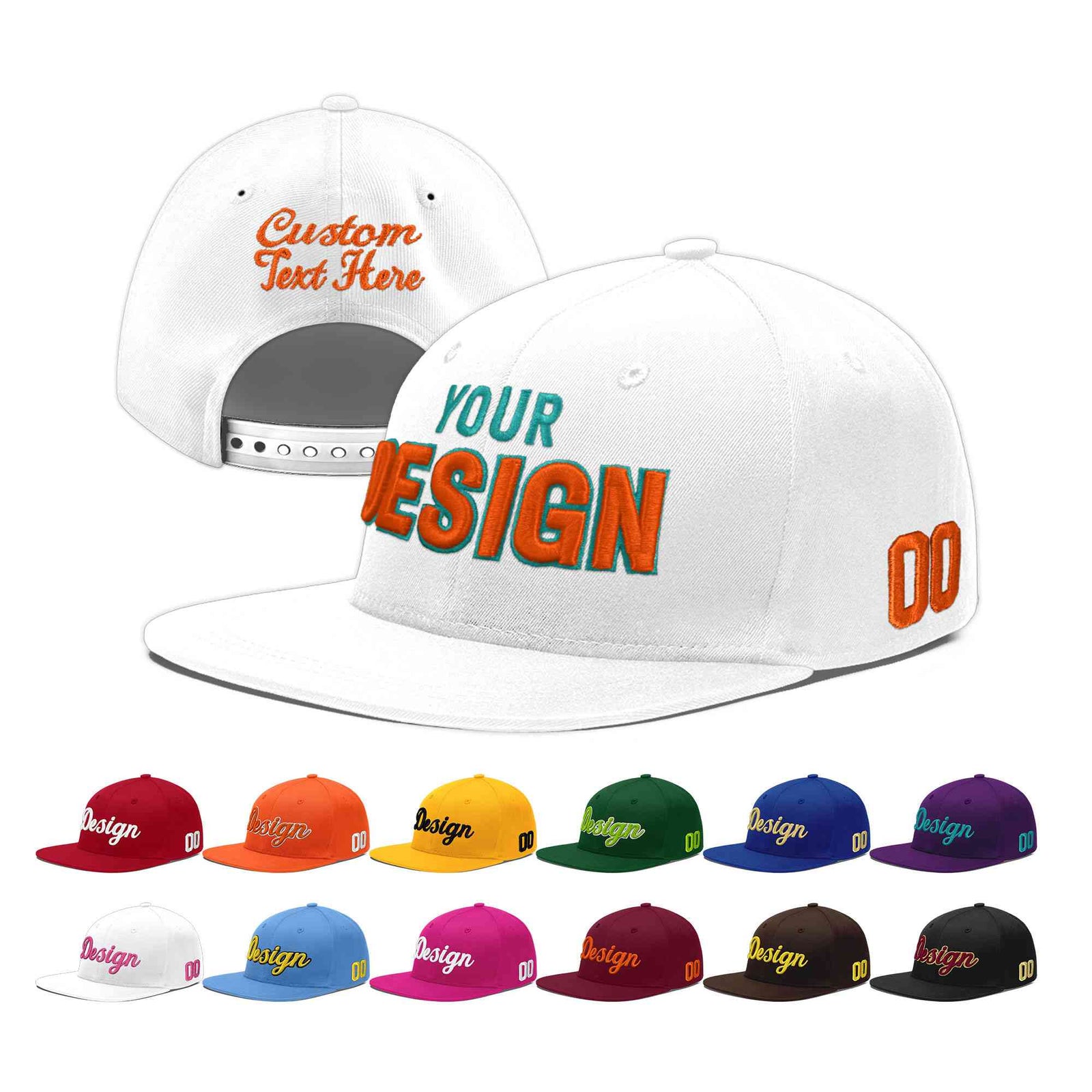 Custom White 3D Puff Embroidery Flat Embroidery Casual Sport Baseball Cap