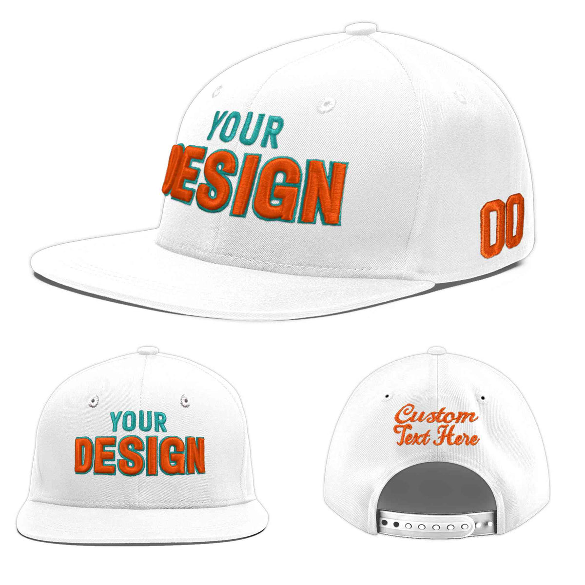 Custom White 3D Puff Embroidery Flat Embroidery Casual Sport Baseball Cap