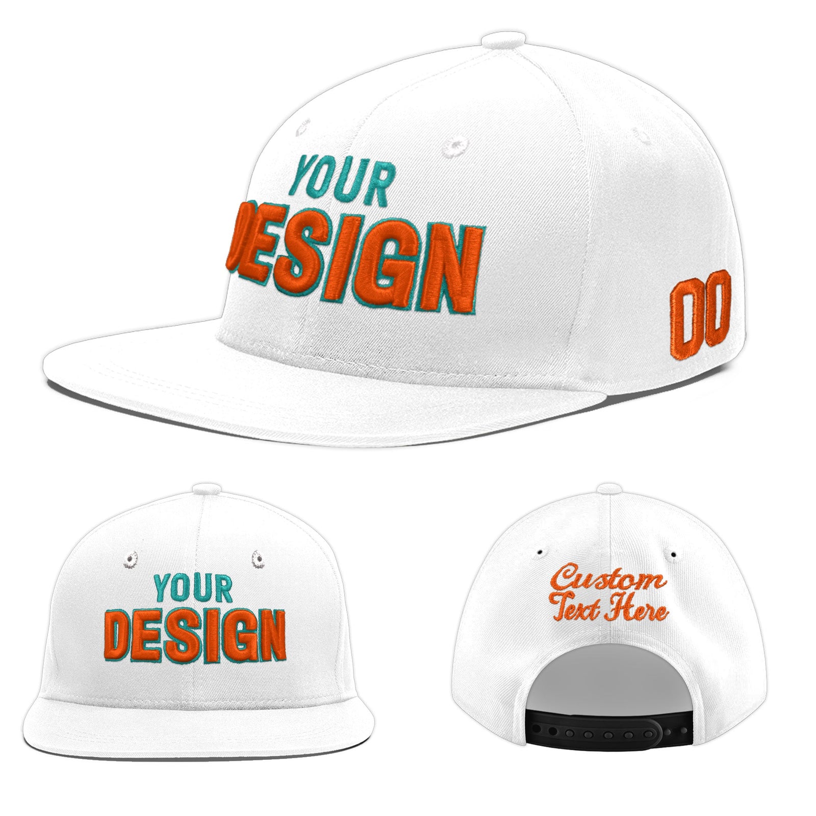 Custom White 3D Puff Embroidery Flat Embroidery Casual Sport Baseball Cap