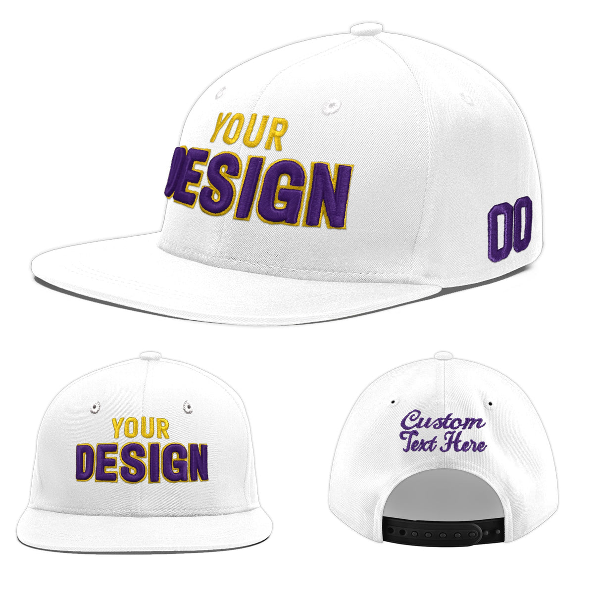 Custom White 3D Puff Embroidery Flat Embroidery Casual Sport Baseball Cap