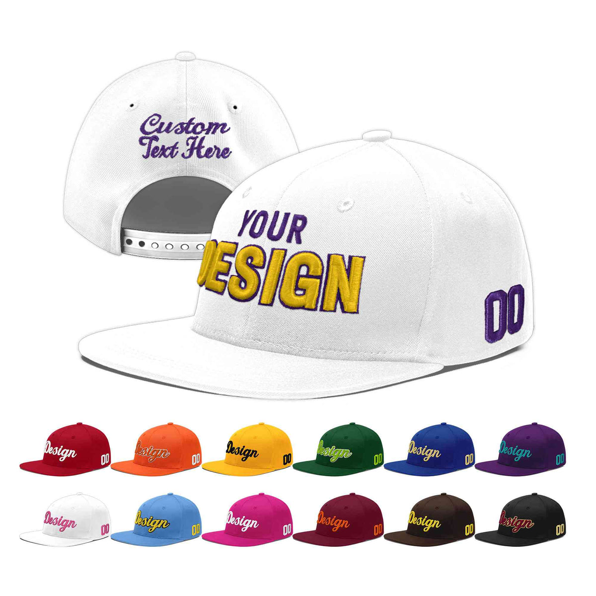 Custom White 3D Puff Embroidery Flat Embroidery Casual Sport Baseball Cap