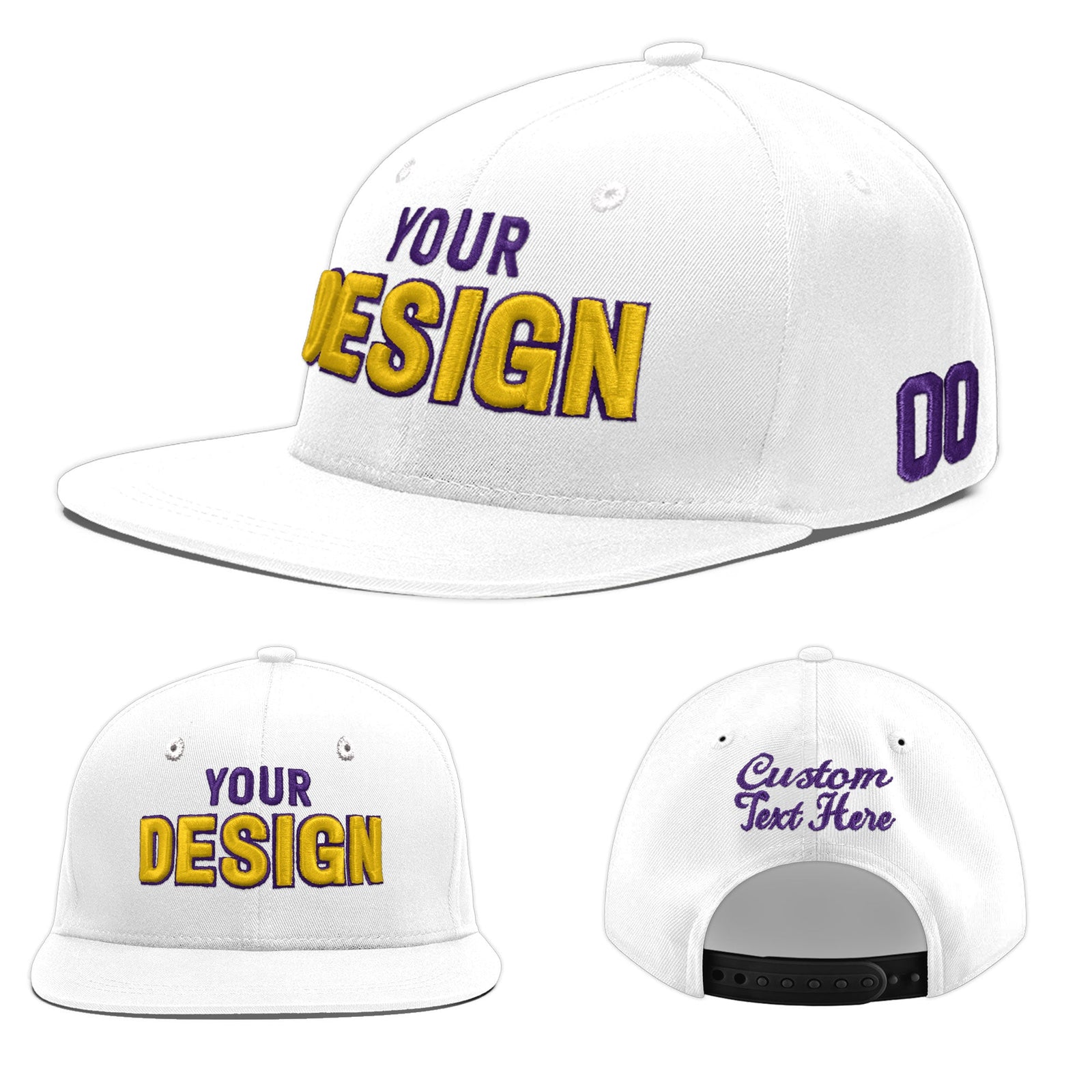 Custom White 3D Puff Embroidery Flat Embroidery Casual Sport Baseball Cap