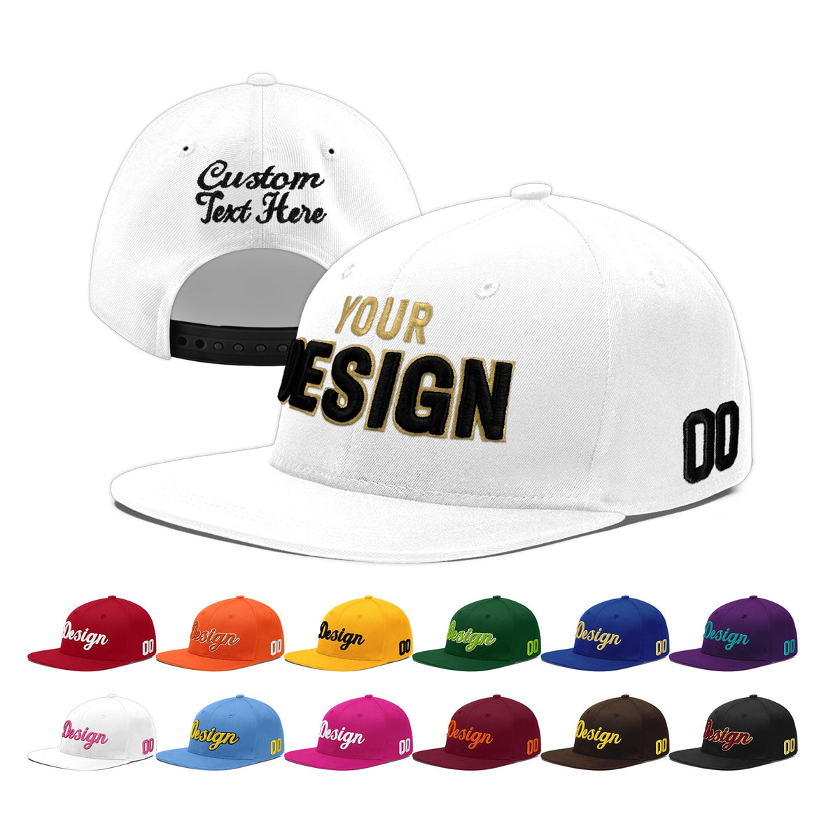 Custom White 3D Puff Embroidery Flat Embroidery Casual Sport Baseball Cap