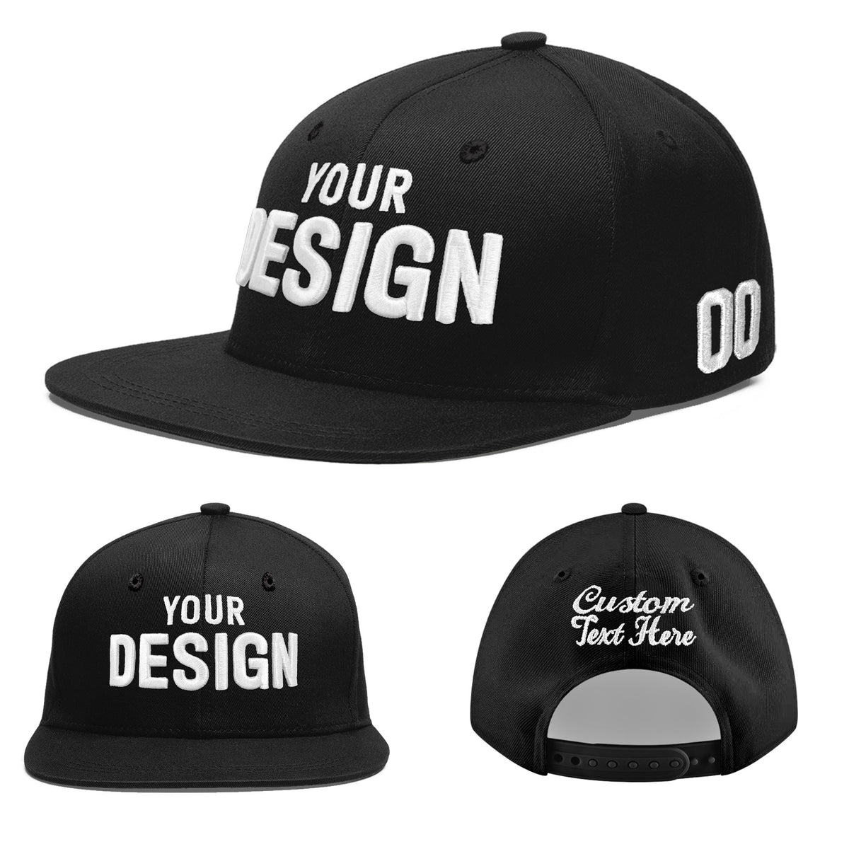 Custom Black 3D Puff Embroidery Flat Embroidery Casual Sport Baseball Cap