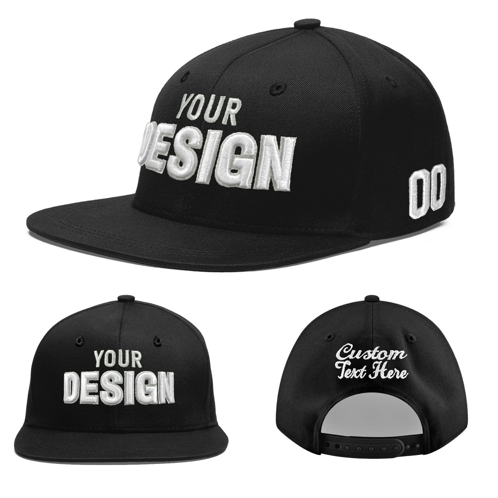 Custom Black 3D Puff Embroidery Flat Embroidery Casual Sport Baseball Cap