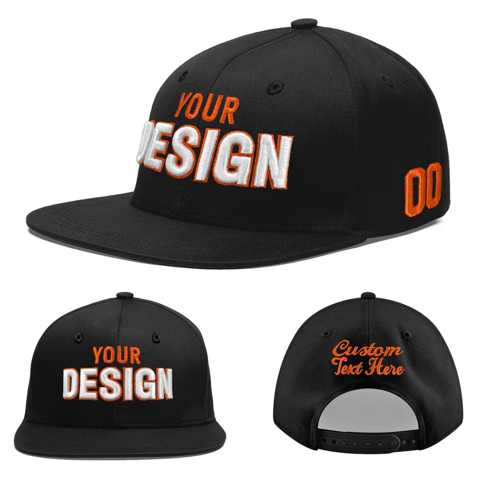 Custom Black 3D Puff Embroidery Flat Embroidery Casual Sport Baseball Cap