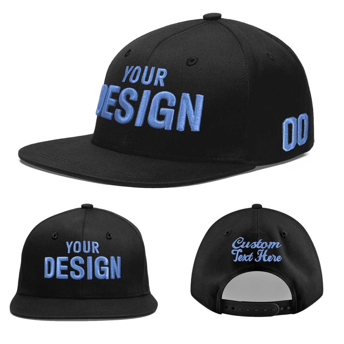 Custom Black 3D Puff Embroidery Flat Embroidery Casual Sport Baseball Cap
