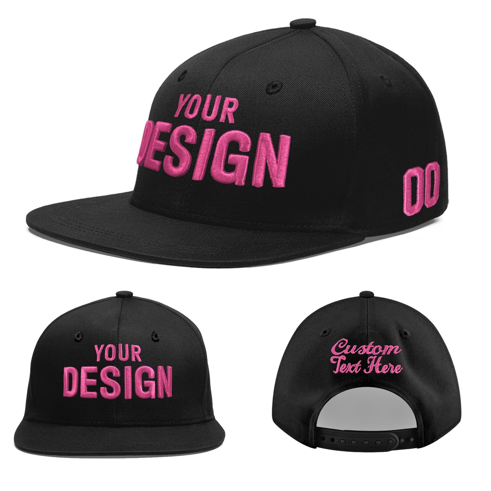 Custom Black 3D Puff Embroidery Flat Embroidery Casual Sport Baseball Cap