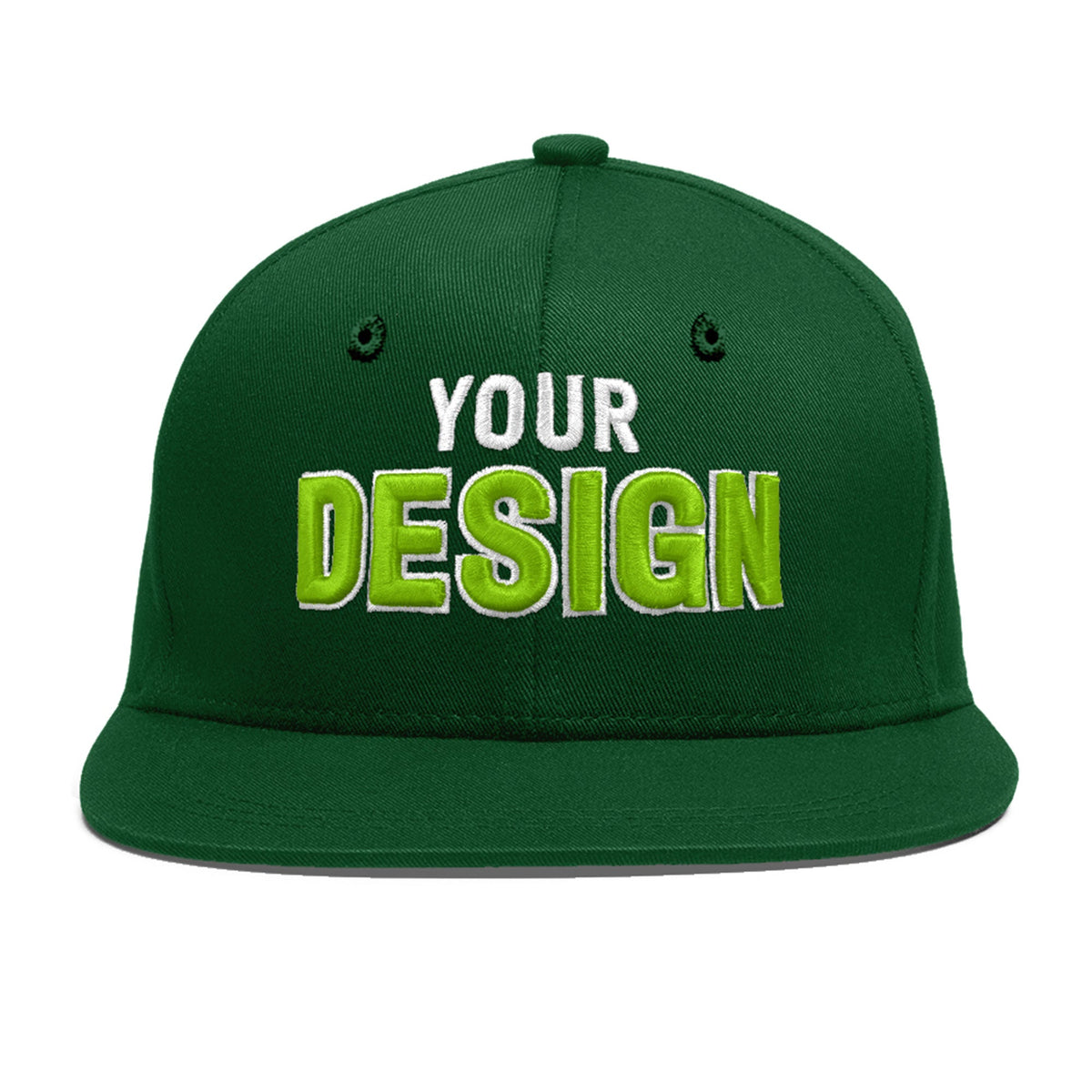 Custom Green 3D Puff Embroidery Flat Embroidery Casual Sport Baseball Cap