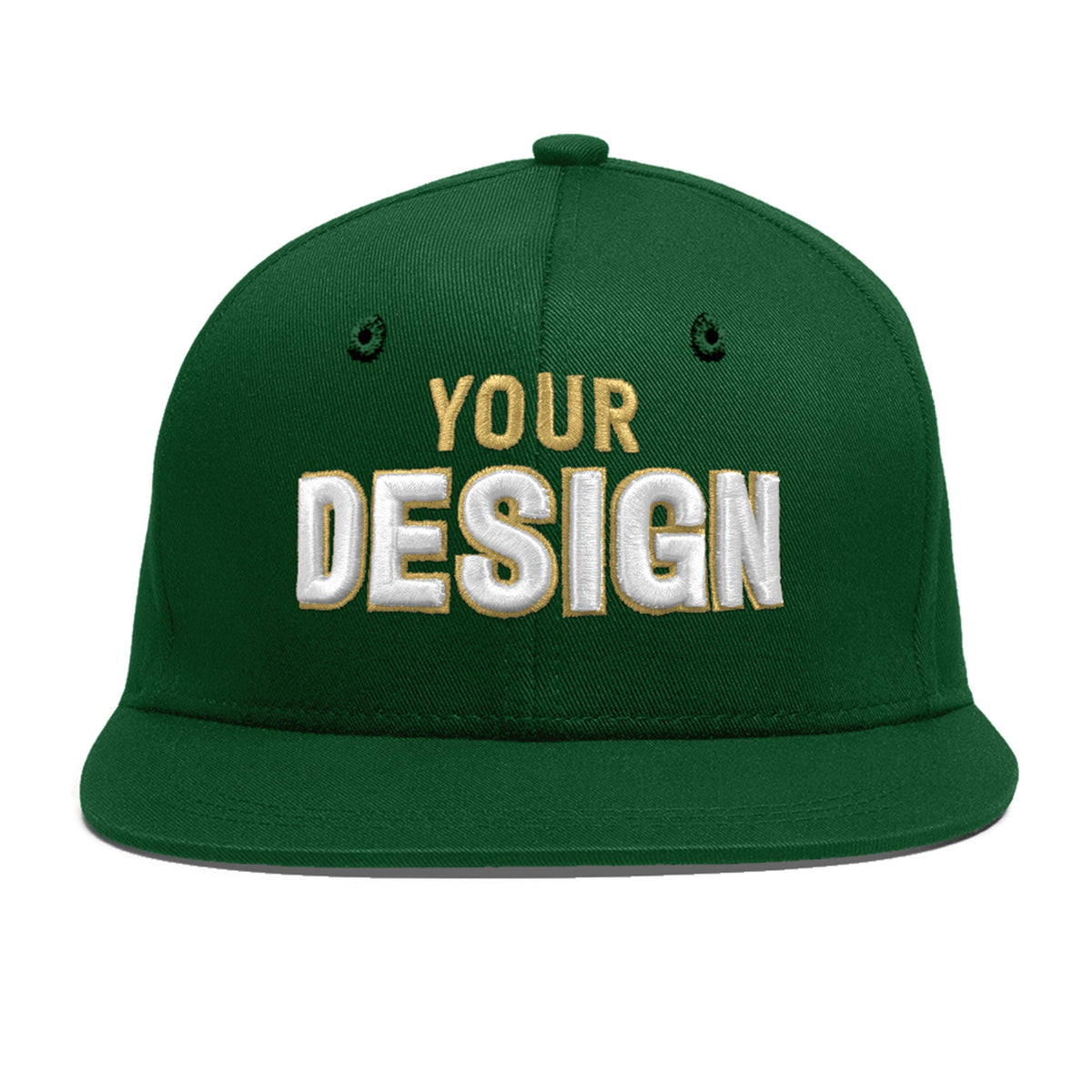 Custom Green 3D Puff Embroidery Flat Embroidery Casual Sport Baseball Cap