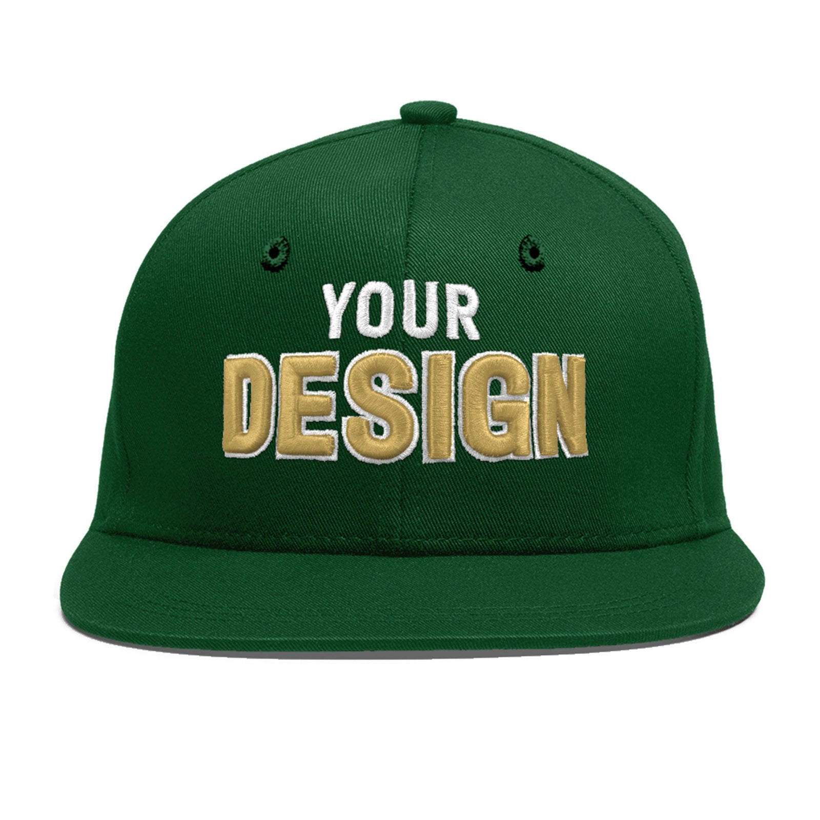 Custom Green 3D Puff Embroidery Flat Embroidery Casual Sport Baseball Cap