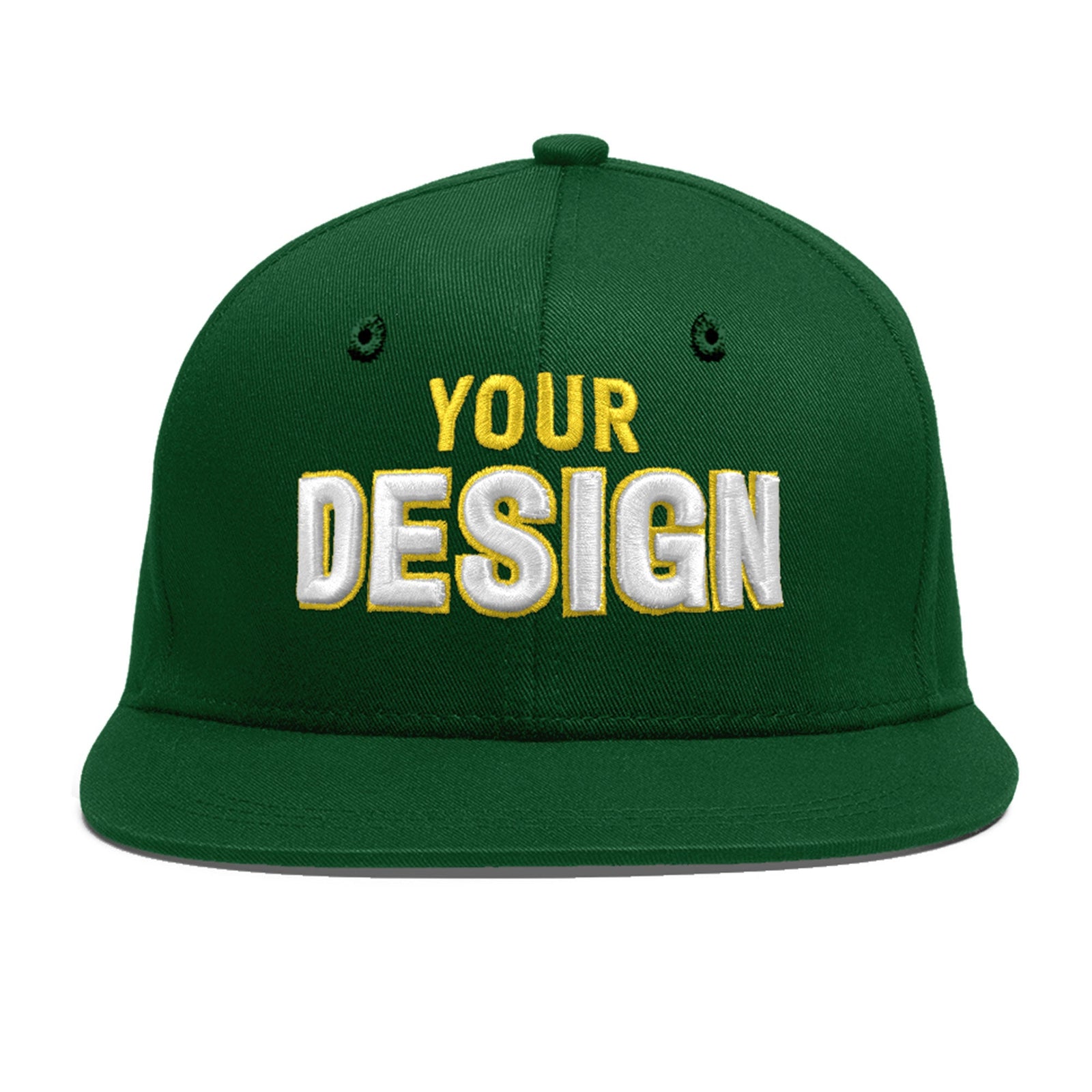 Custom Green 3D Puff Embroidery Flat Embroidery Casual Sport Baseball Cap