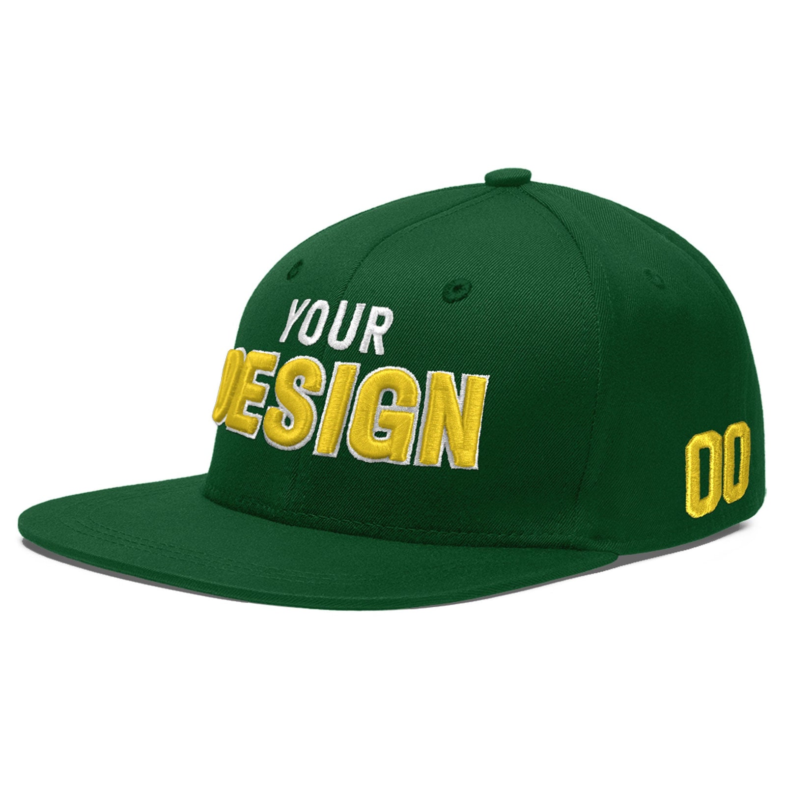 Custom Green 3D Puff Embroidery Flat Embroidery Casual Sport Baseball Cap