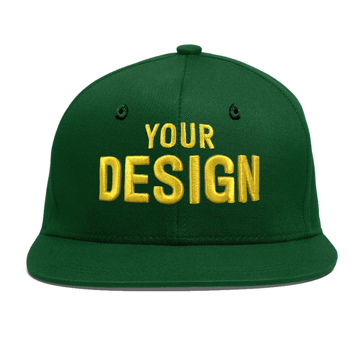 Custom Green 3D Puff Embroidery Flat Embroidery Casual Sport Baseball Cap