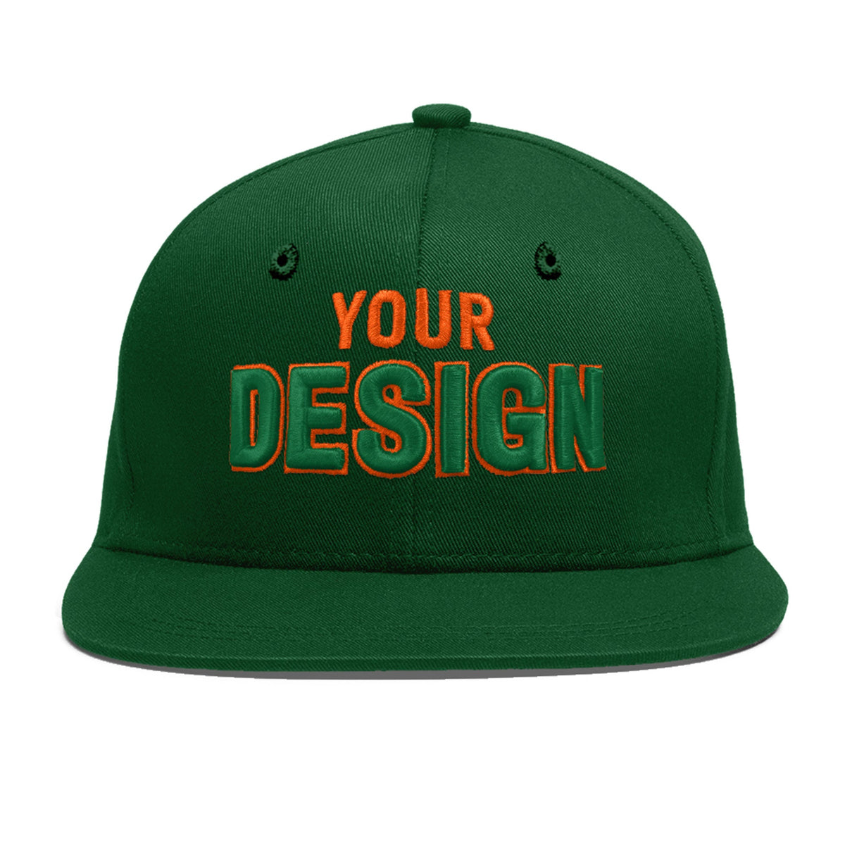 Custom Green 3D Puff Embroidery Flat Embroidery Casual Sport Baseball Cap