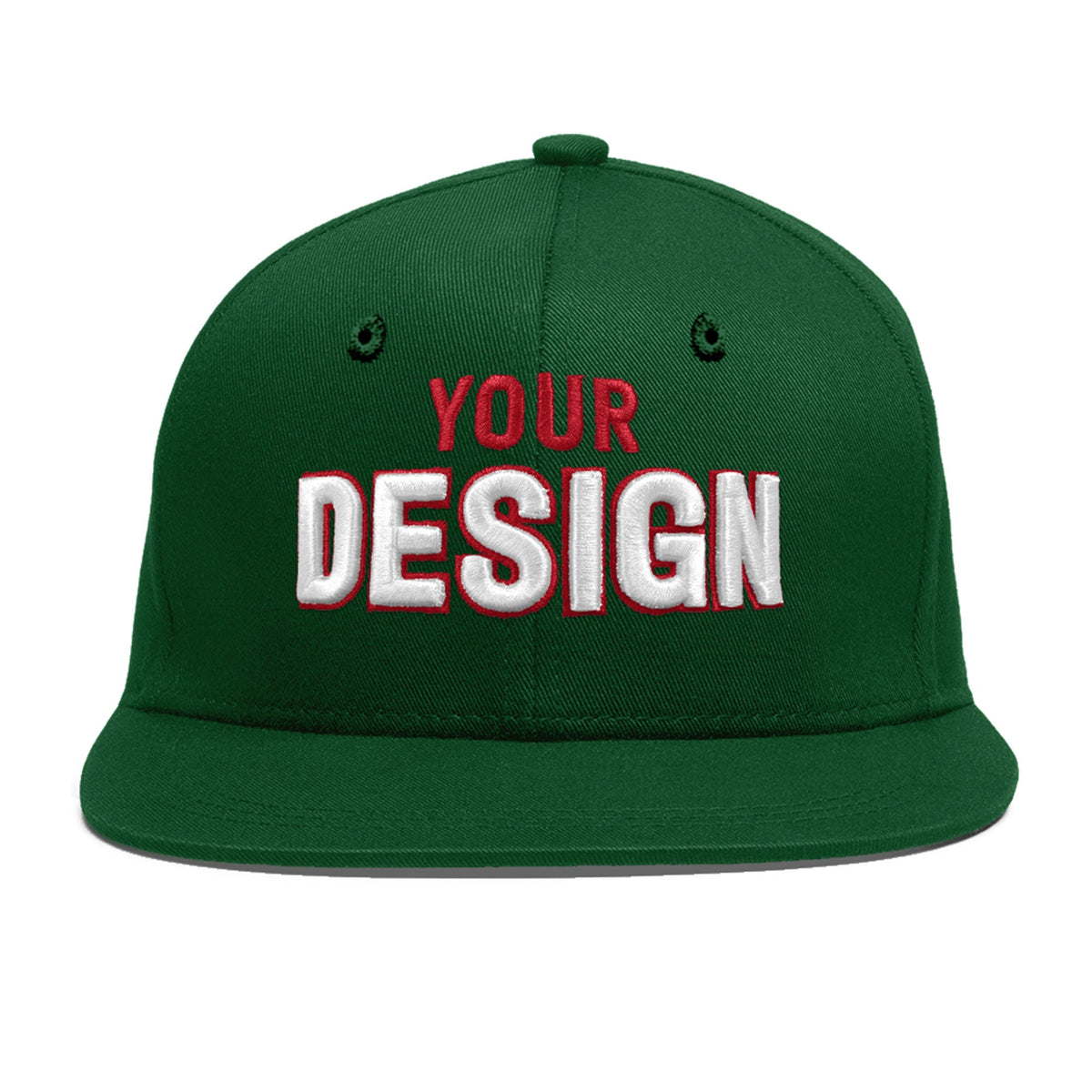 Custom Green 3D Puff Embroidery Flat Embroidery Casual Sport Baseball Cap