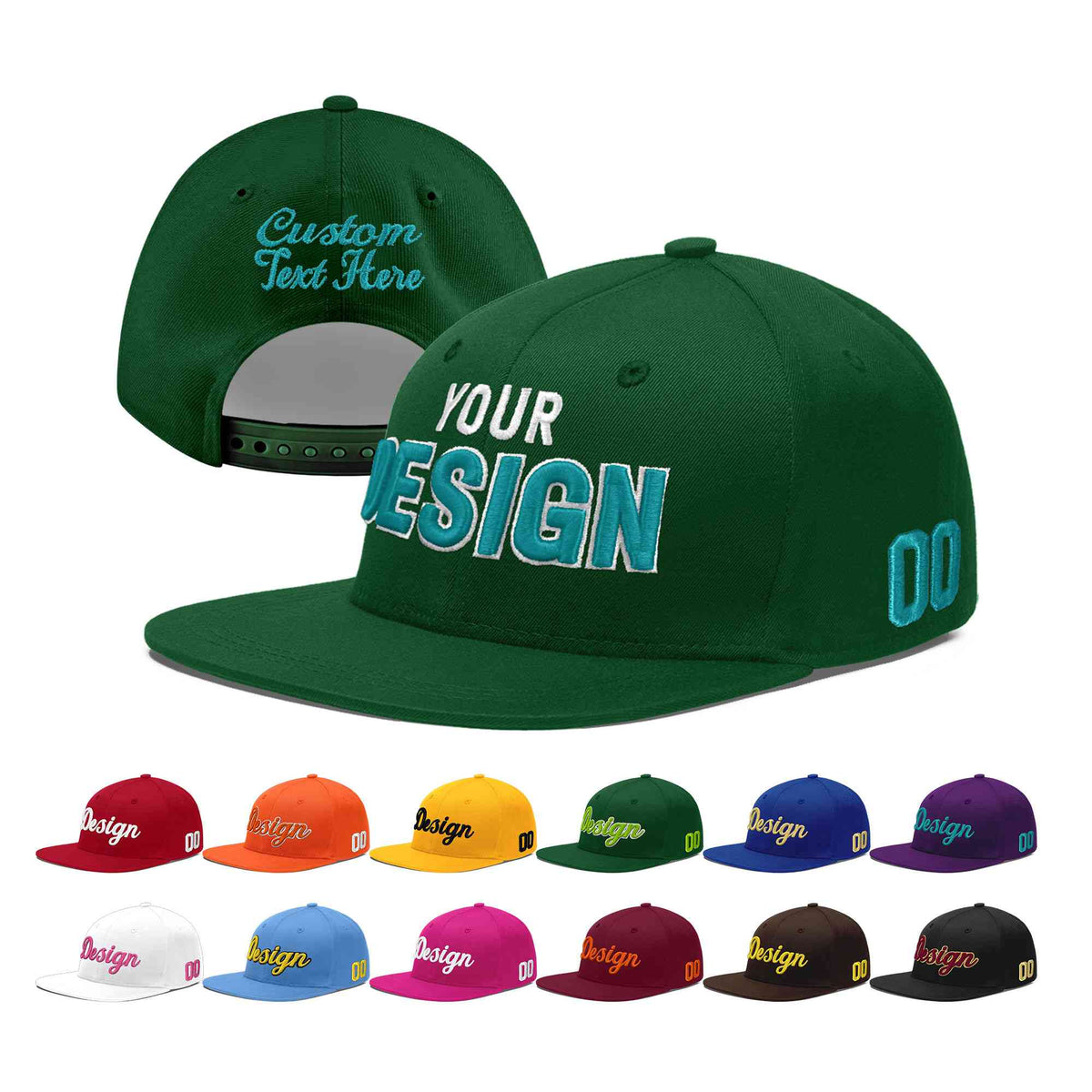 Custom Green 3D Puff Embroidery Flat Embroidery Casual Sport Baseball Cap