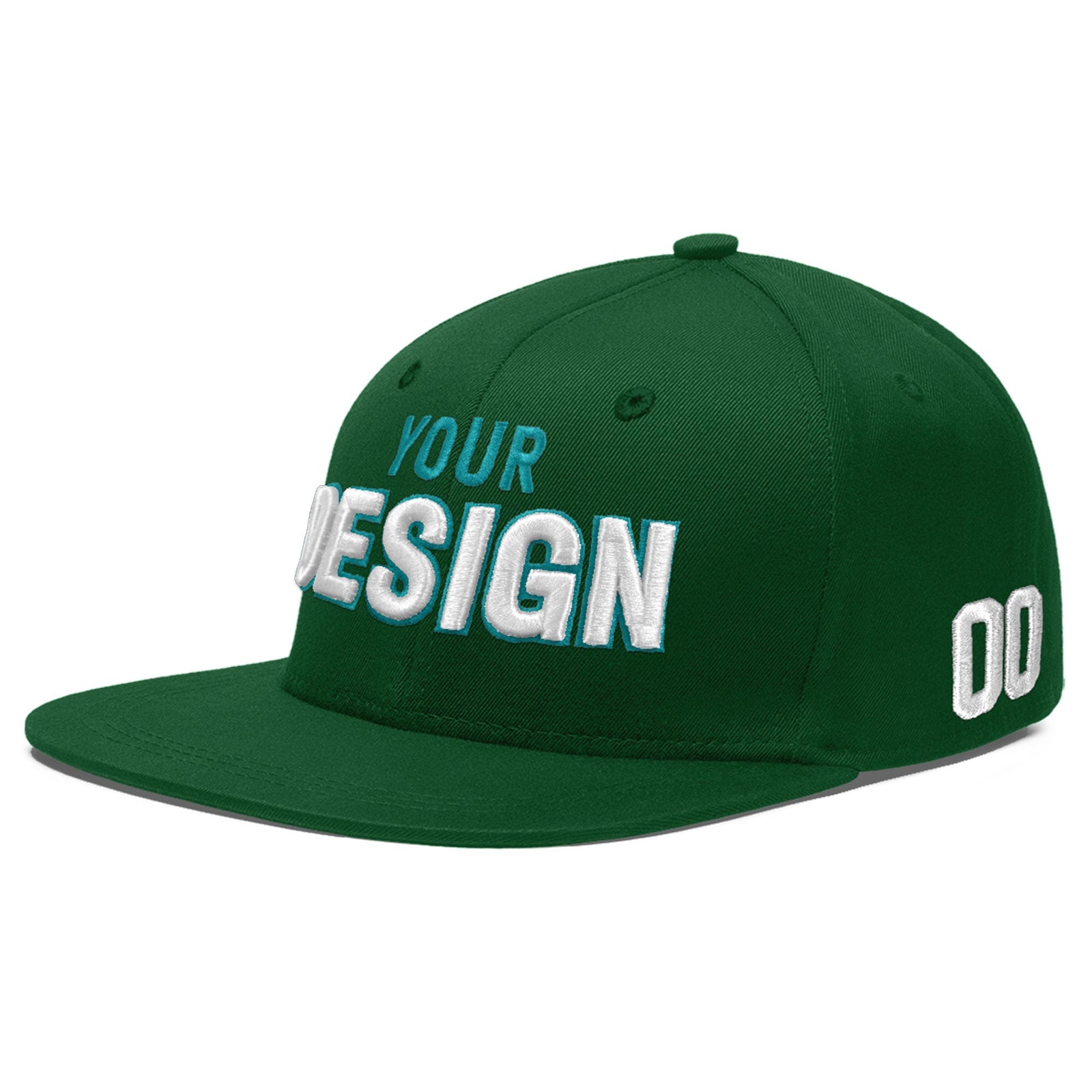 Custom Green 3D Puff Embroidery Flat Embroidery Casual Sport Baseball Cap