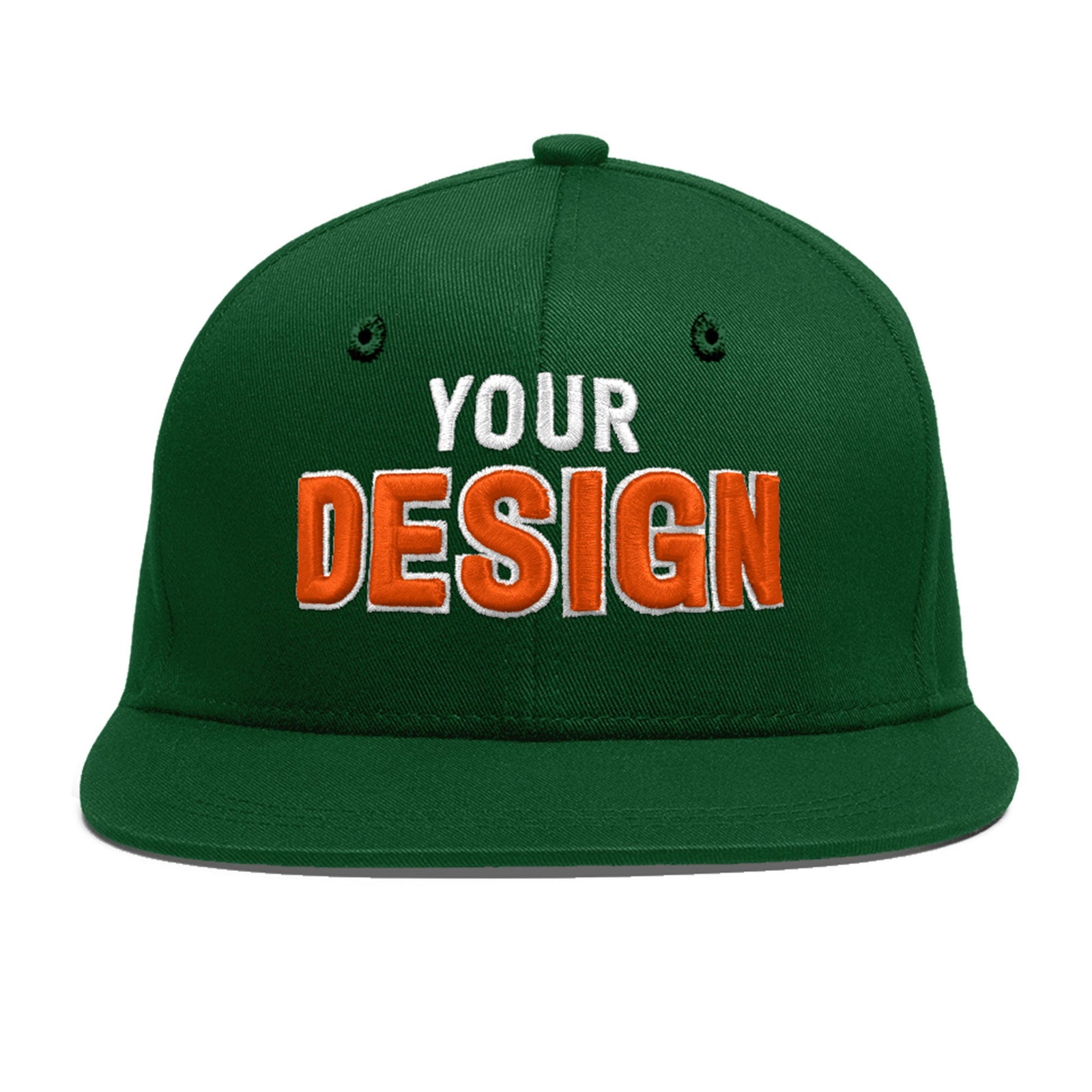 Custom Green 3D Puff Embroidery Flat Embroidery Casual Sport Baseball Cap