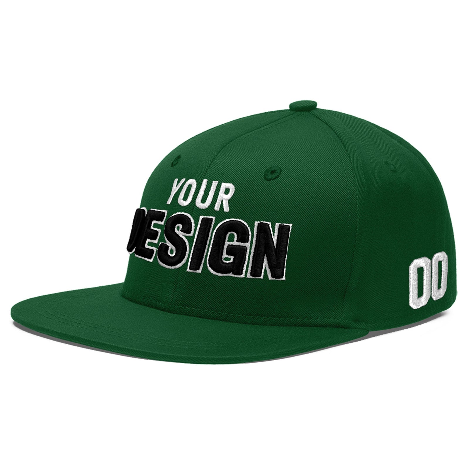 Custom Green 3D Puff Embroidery Flat Embroidery Casual Sport Baseball Cap