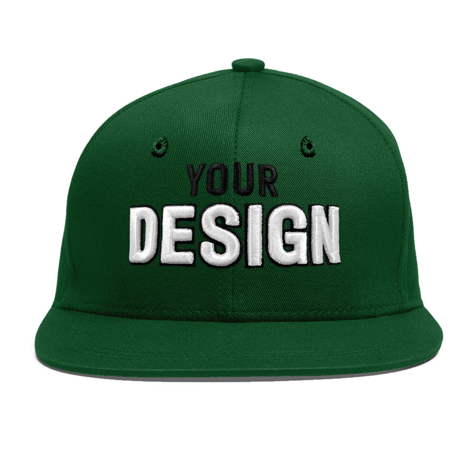 Custom Green 3D Puff Embroidery Flat Embroidery Casual Sport Baseball Cap