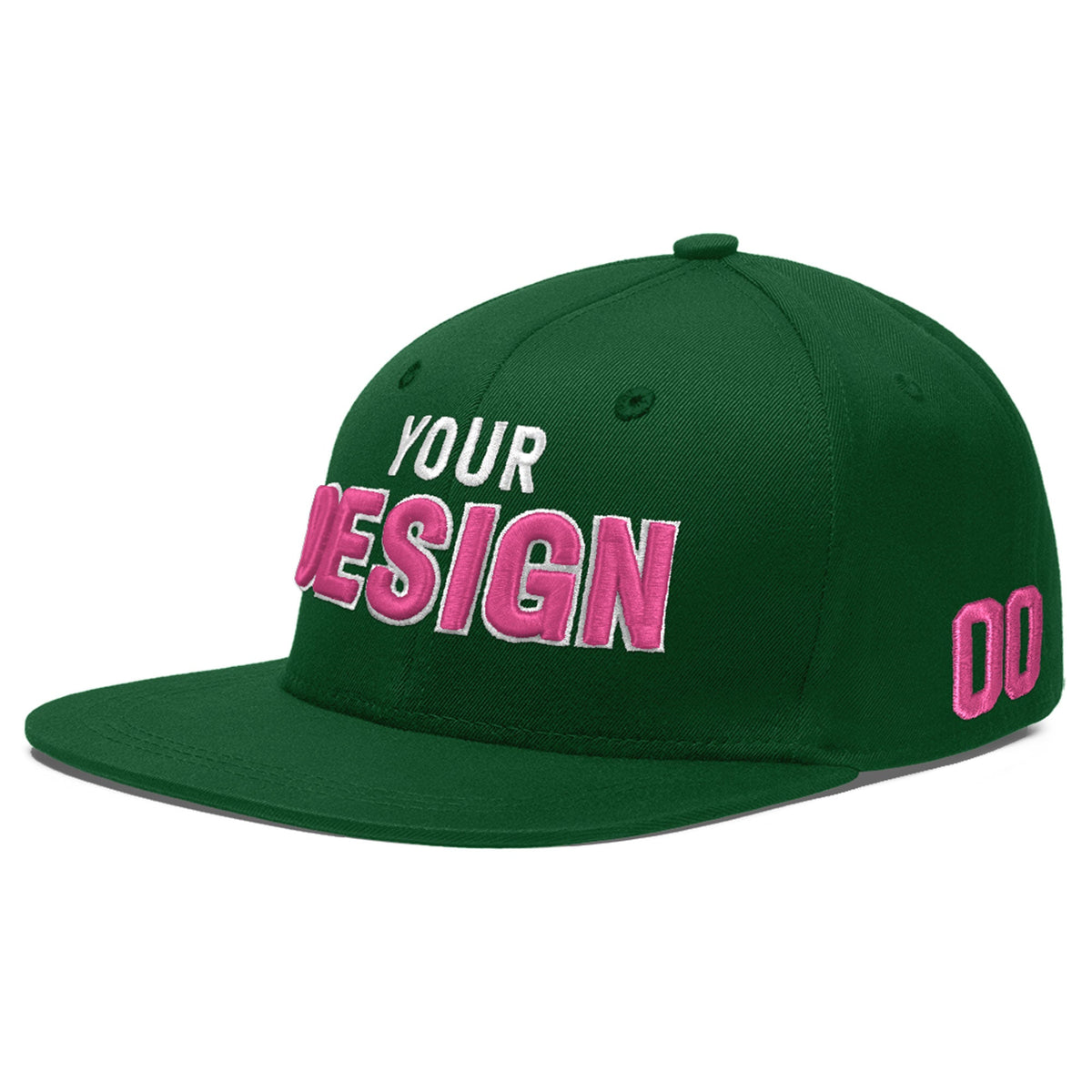 Custom Green 3D Puff Embroidery Flat Embroidery Casual Sport Baseball Cap