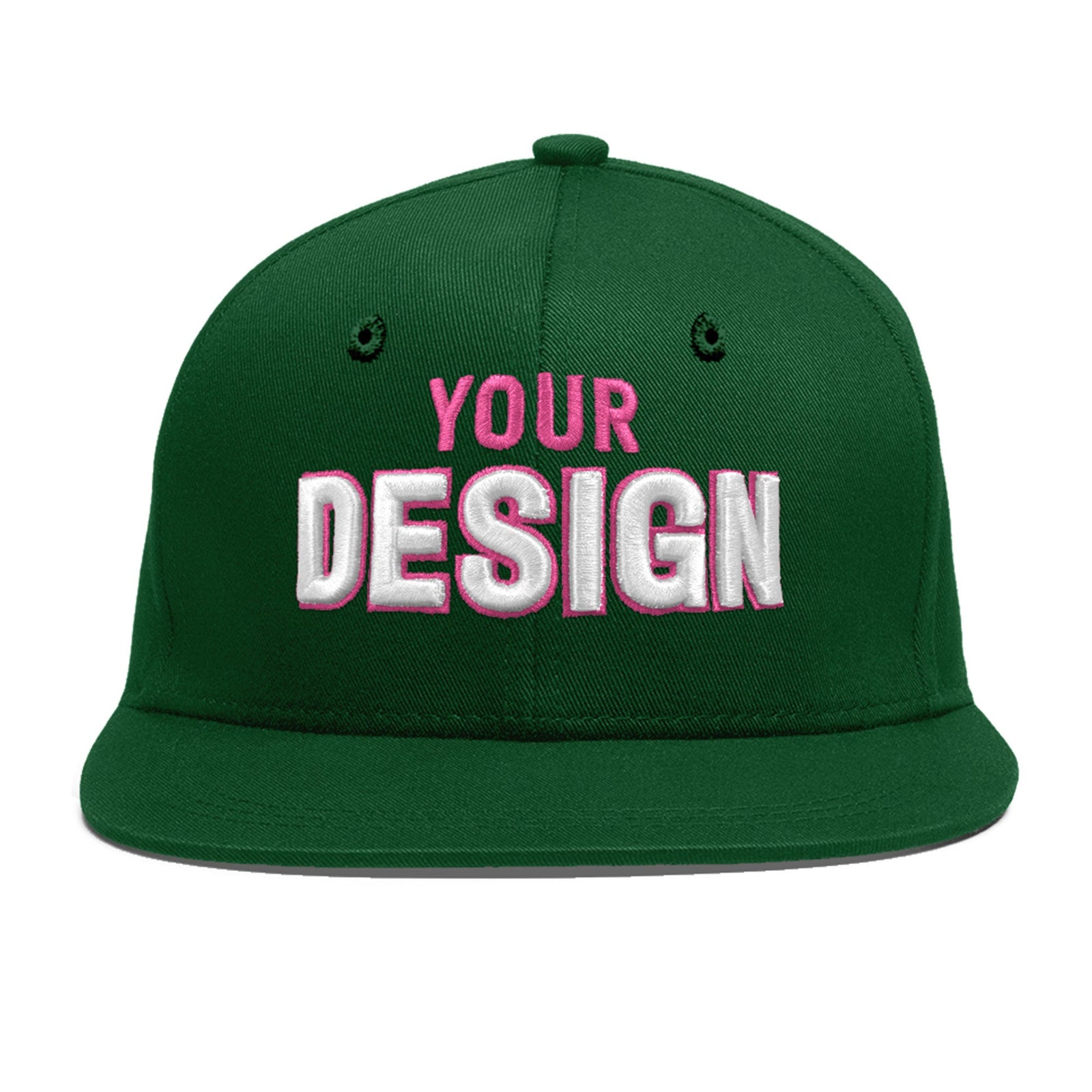 Custom Green 3D Puff Embroidery Flat Embroidery Casual Sport Baseball Cap