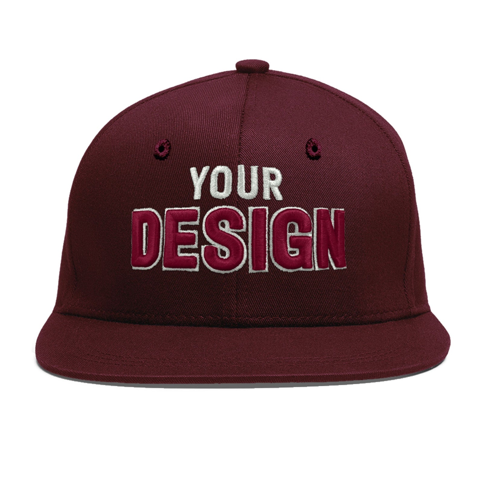 Custom Burgundy 3D Puff Embroidery Flat Embroidery Casual Sport Baseball Cap