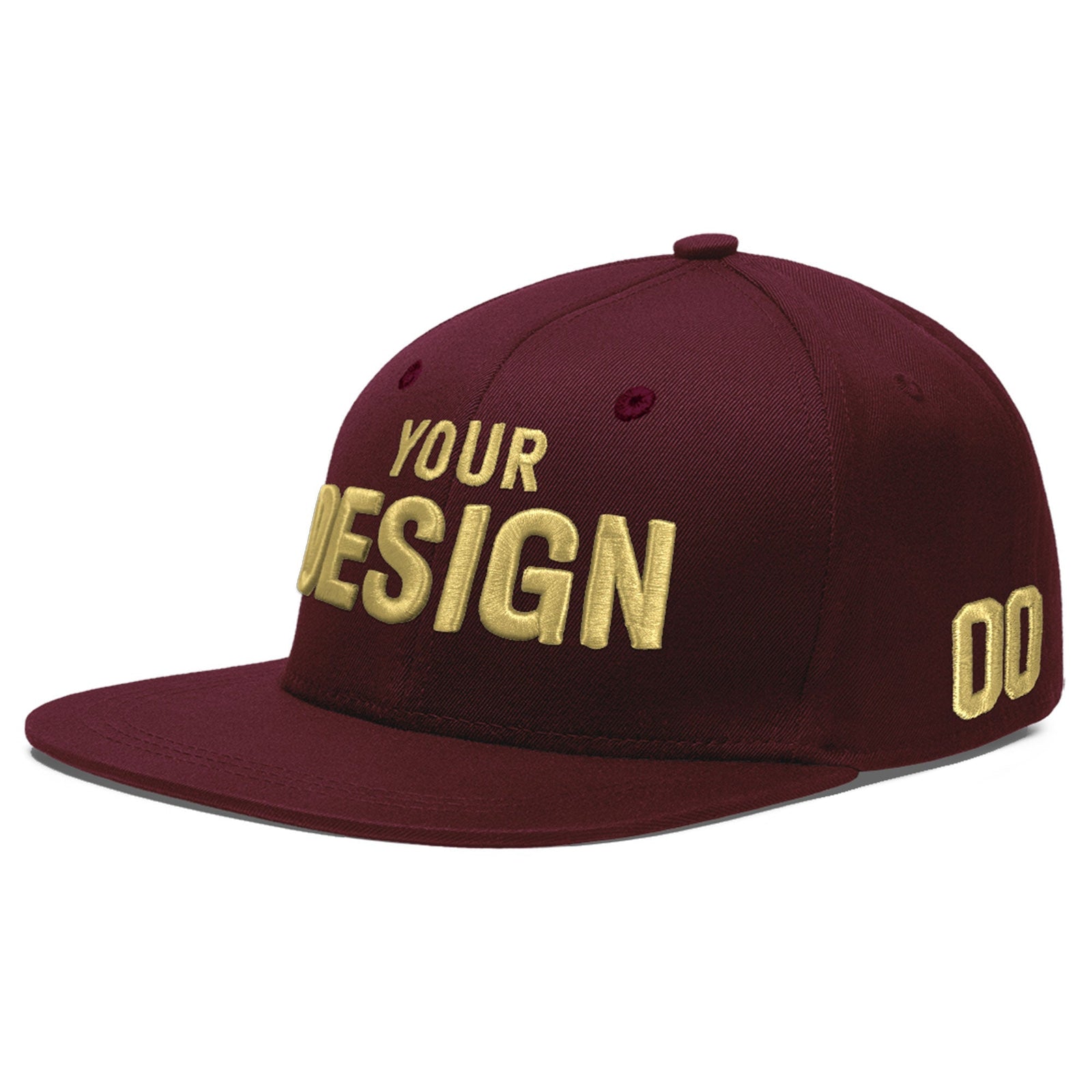 Custom Burgundy 3D Puff Embroidery Flat Embroidery Casual Sport Baseball Cap