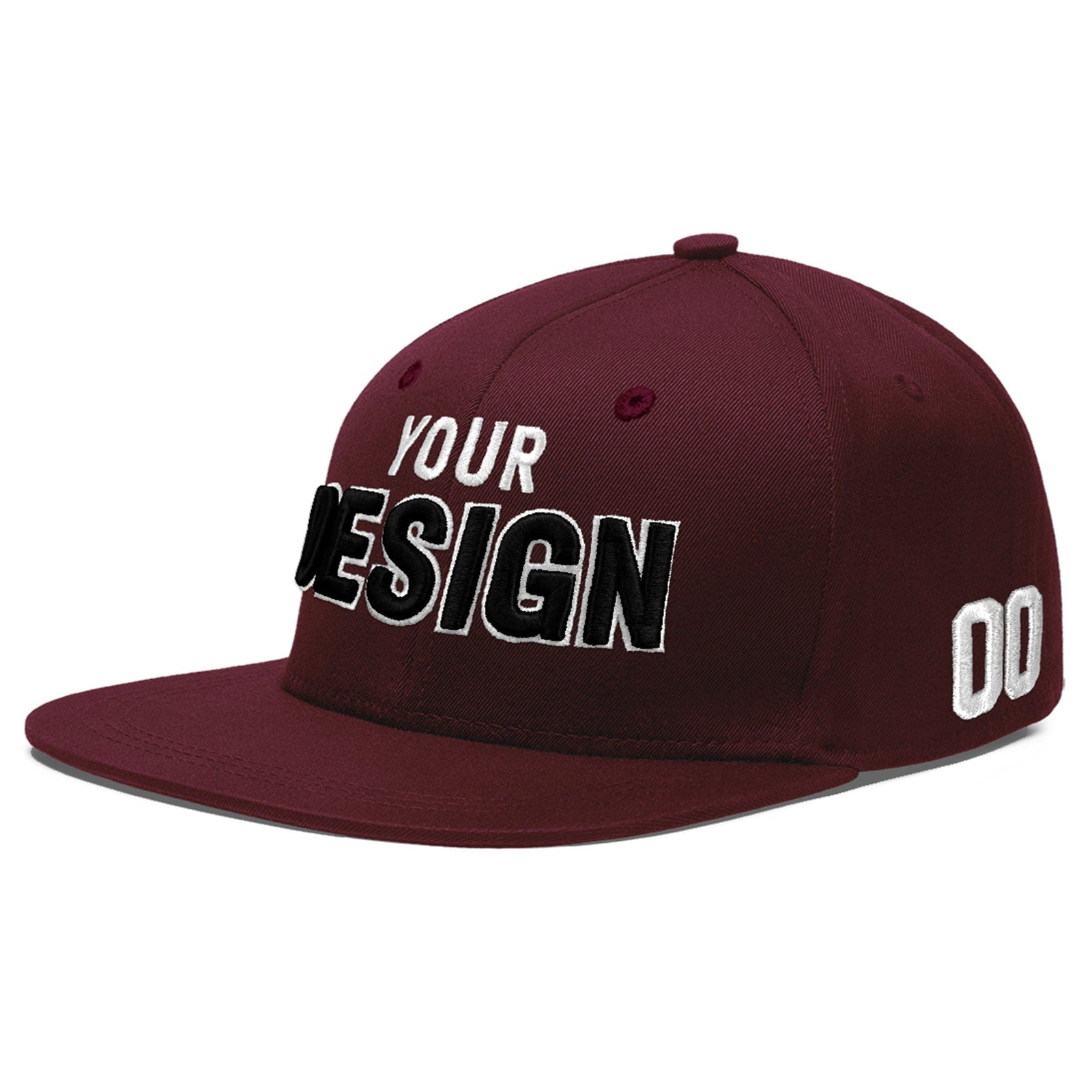 Custom Burgundy 3D Puff Embroidery Flat Embroidery Casual Sport Baseball Cap