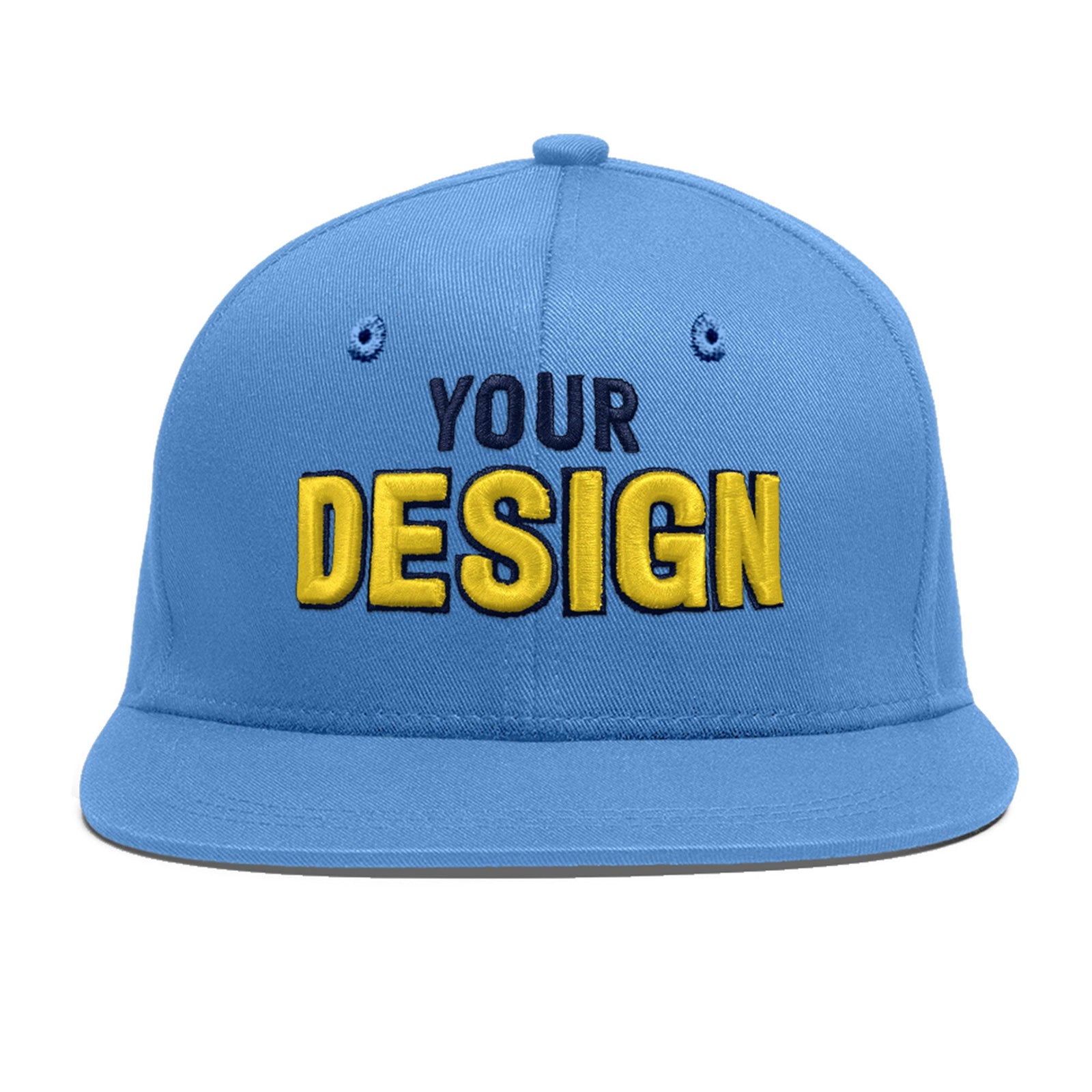 Custom Powder Blue 3D Puff Embroidery Flat Embroidery Casual Sport Baseball Cap