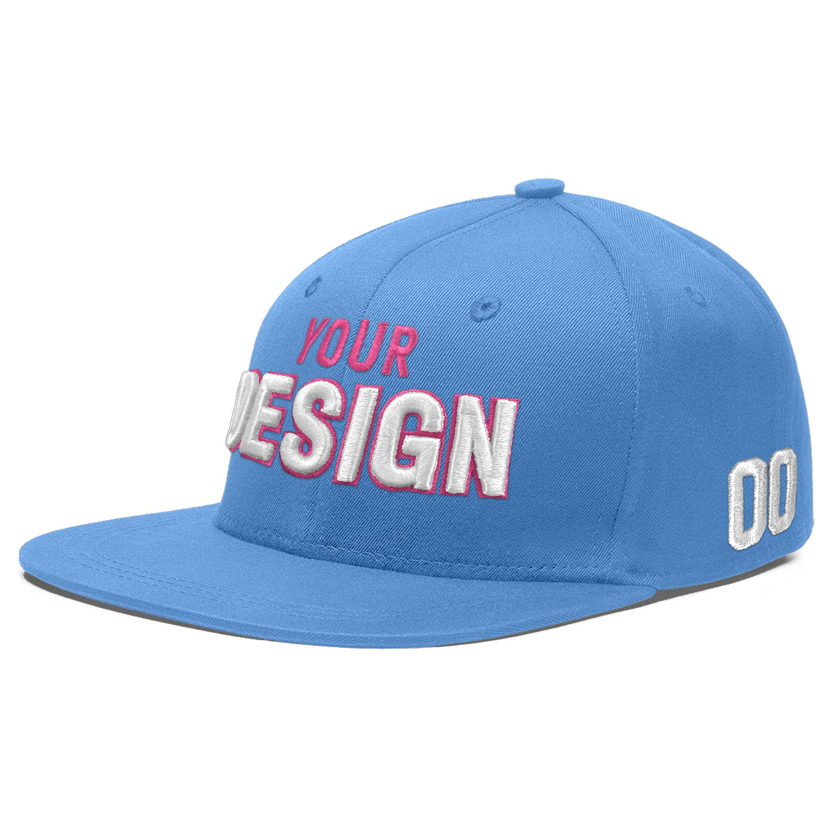 Custom Powder Blue 3D Puff Embroidery Flat Embroidery Casual Sport Baseball Cap
