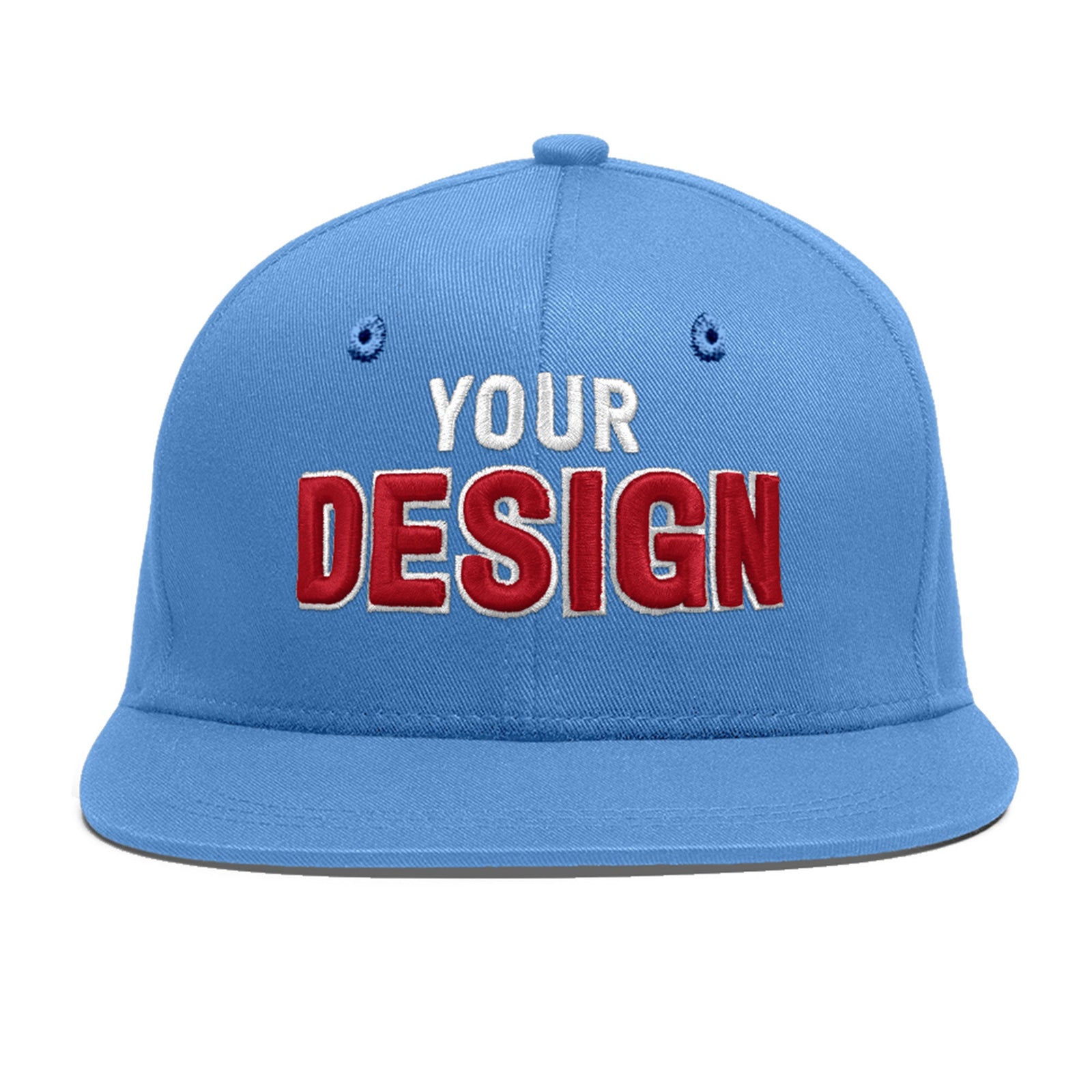 Custom Powder Blue 3D Puff Embroidery Flat Embroidery Casual Sport Baseball Cap