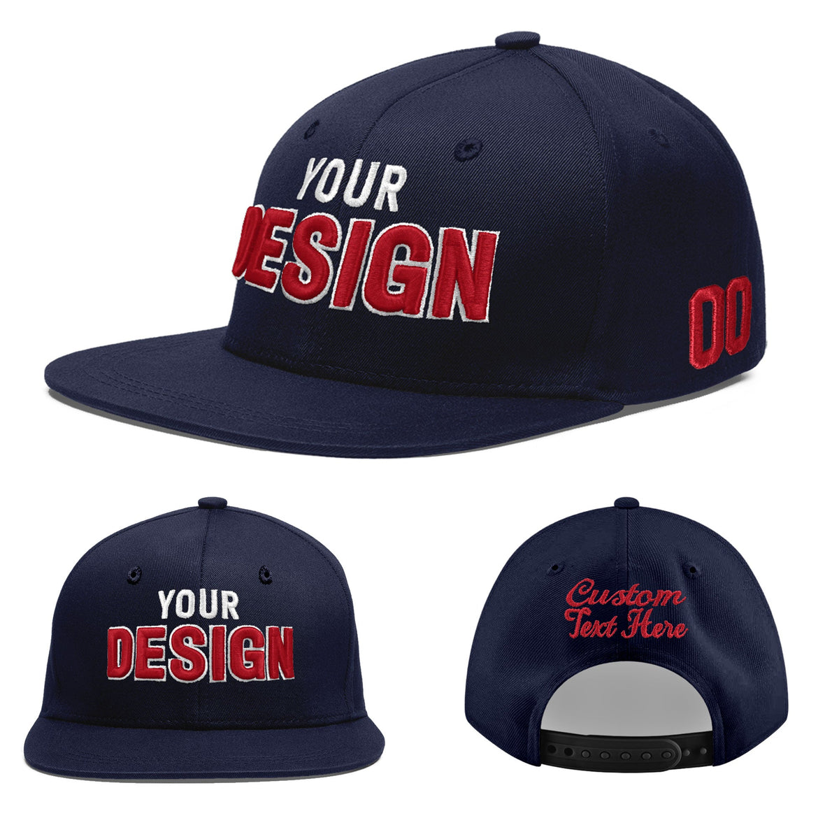Custom Navy 3D Puff Embroidery Flat Embroidery Casual Sport Baseball Cap