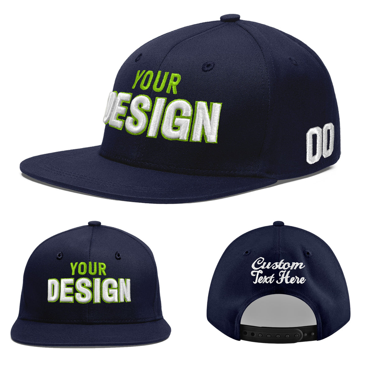 Custom Navy 3D Puff Embroidery Flat Embroidery Casual Sport Baseball Cap