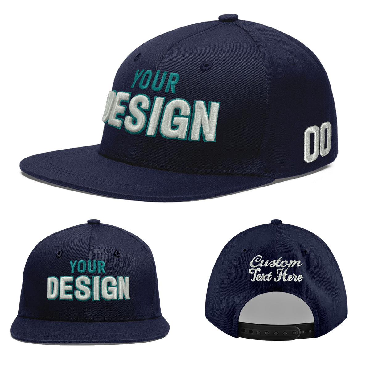 Custom Navy 3D Puff Embroidery Flat Embroidery Casual Sport Baseball Cap