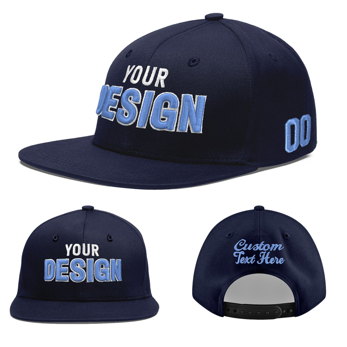 Custom Navy 3D Puff Embroidery Flat Embroidery Casual Sport Baseball Cap