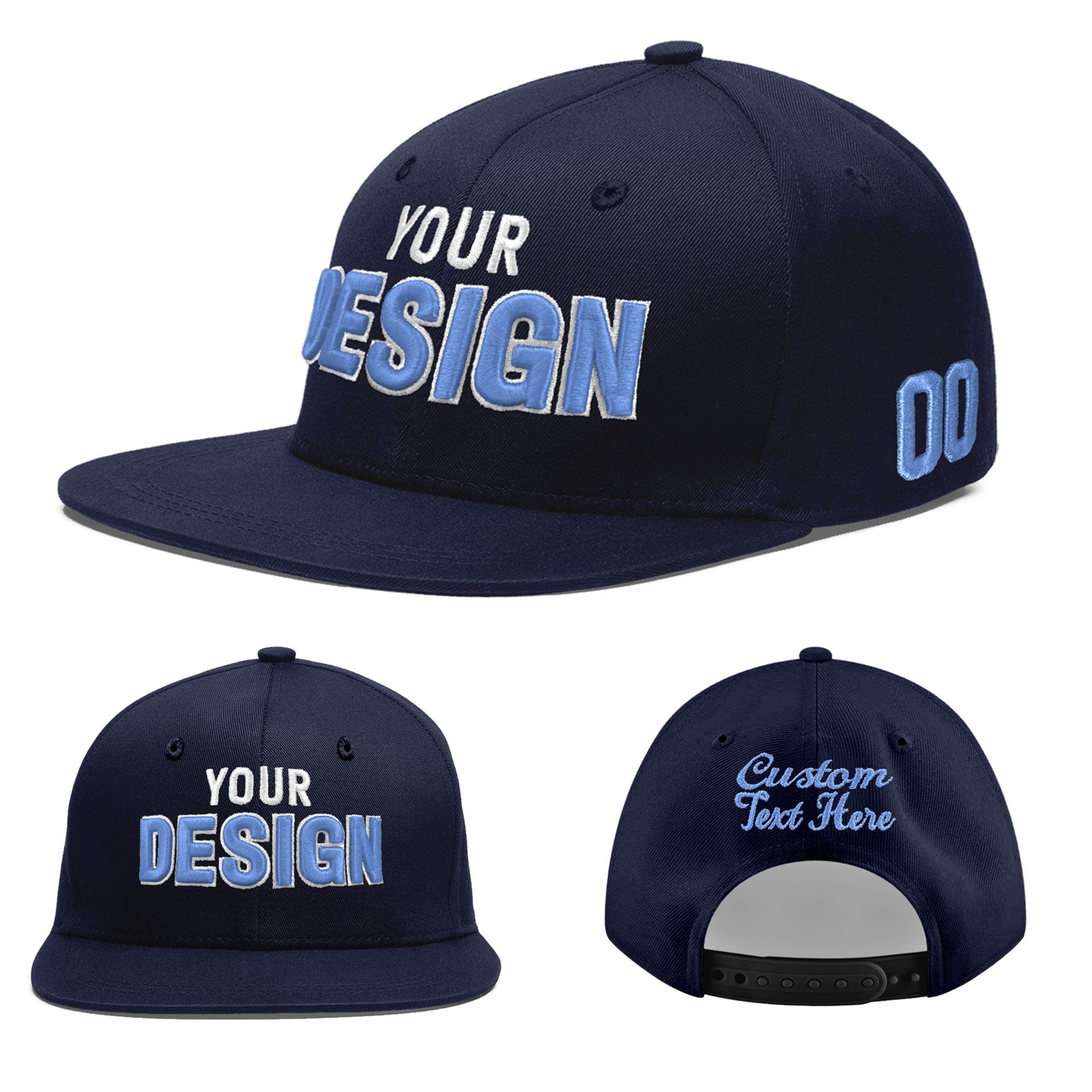 Custom Navy 3D Puff Embroidery Flat Embroidery Casual Sport Baseball Cap