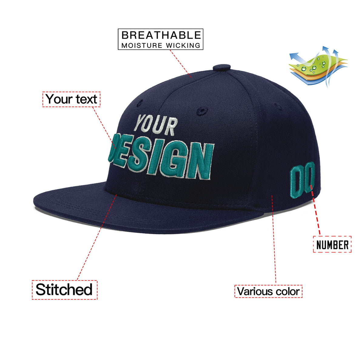 Custom Navy 3D Puff Embroidery Flat Embroidery Casual Sport Baseball Cap