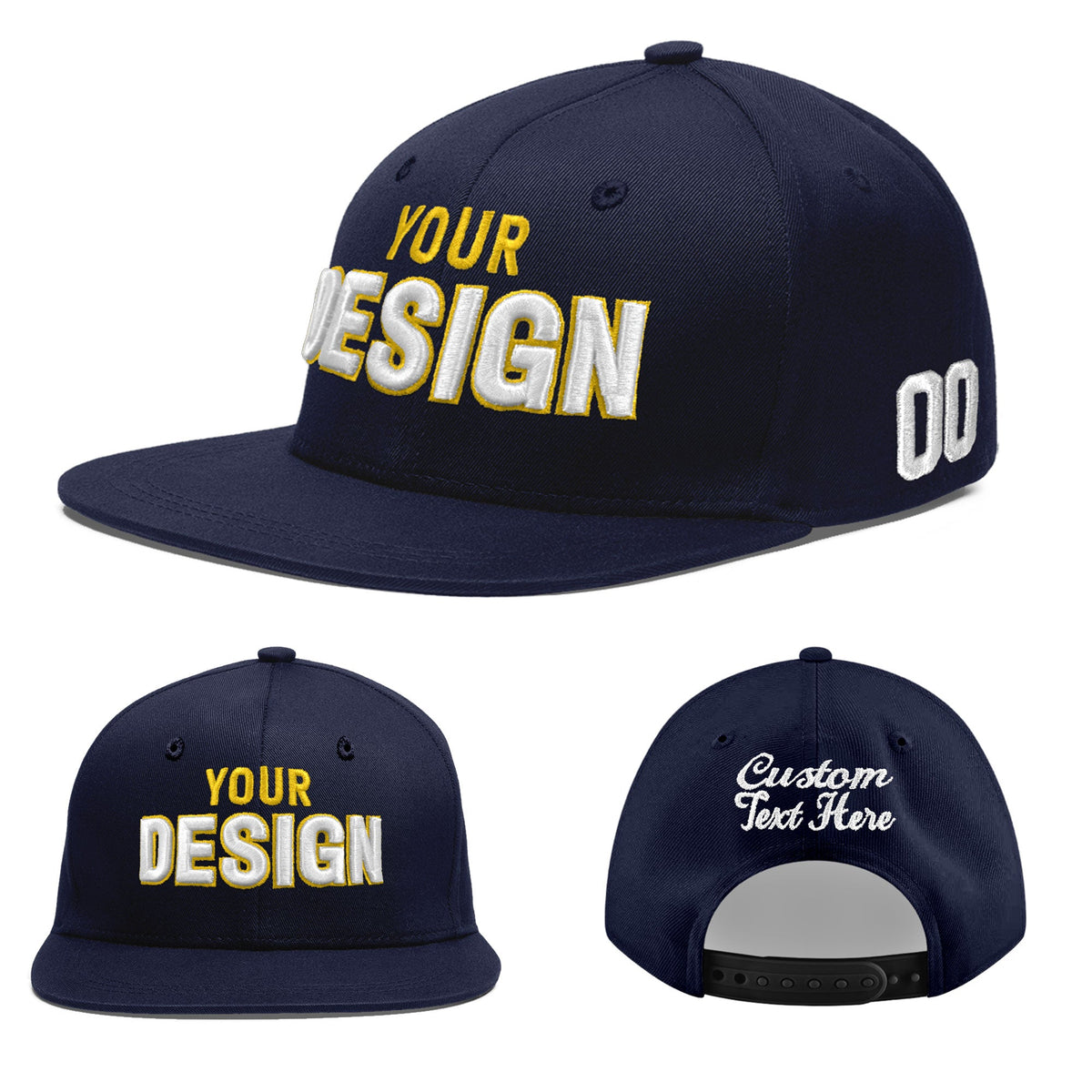 Custom Navy 3D Puff Embroidery Flat Embroidery Casual Sport Baseball Cap