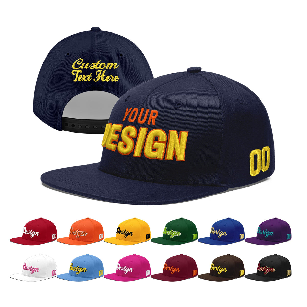 Custom Navy 3D Puff Embroidery Flat Embroidery Casual Sport Baseball Cap