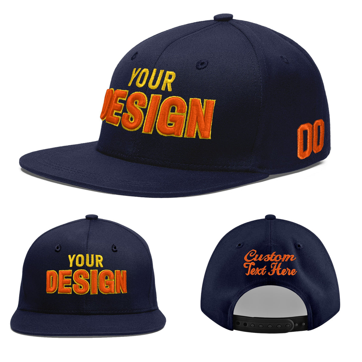 Custom Navy 3D Puff Embroidery Flat Embroidery Casual Sport Baseball Cap