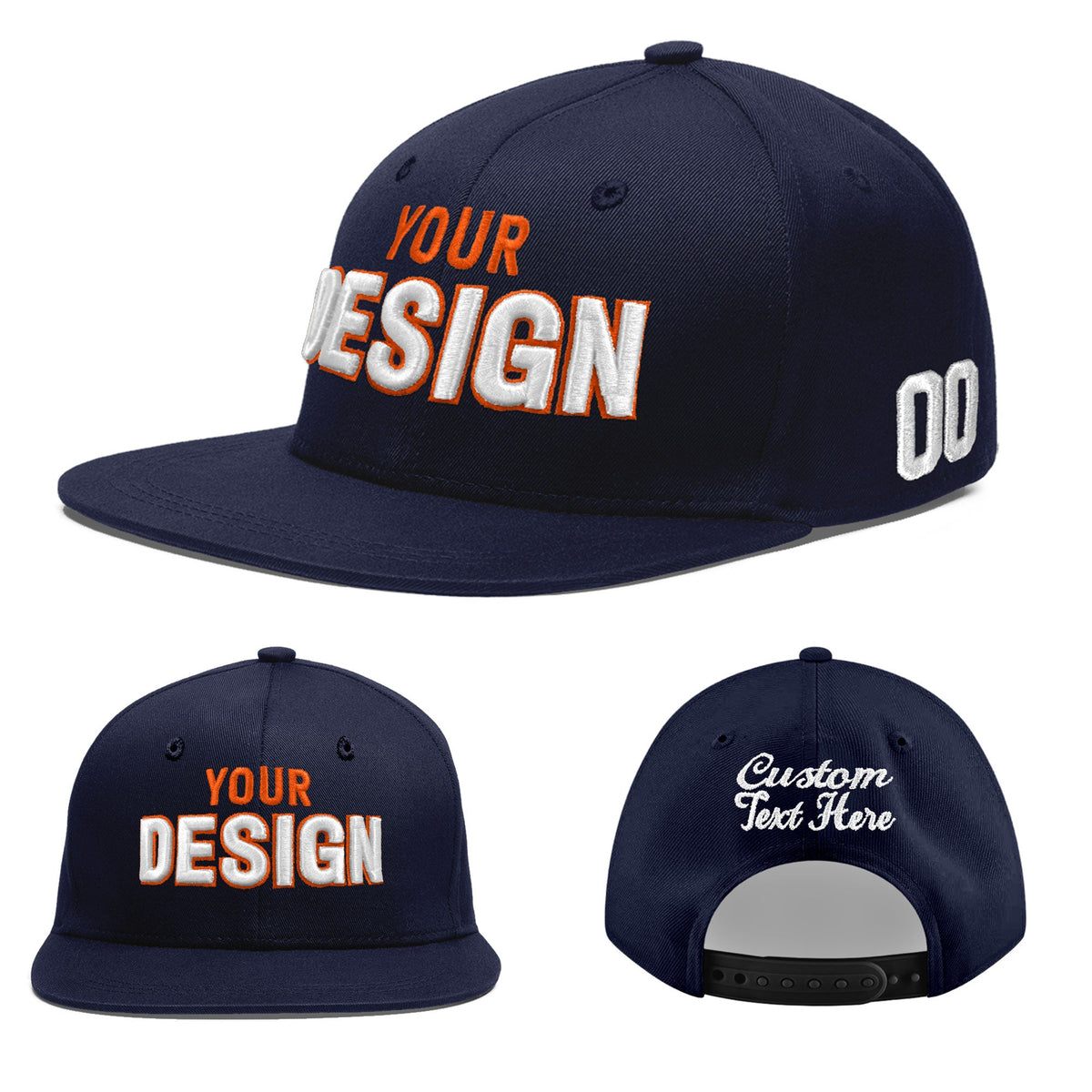 Custom Navy 3D Puff Embroidery Flat Embroidery Casual Sport Baseball Cap