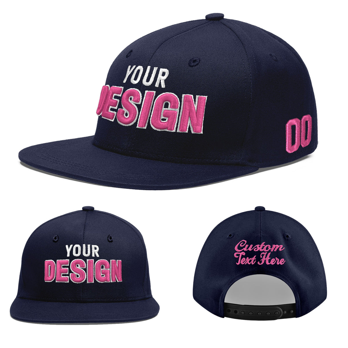 Custom Navy 3D Puff Embroidery Flat Embroidery Casual Sport Baseball Cap