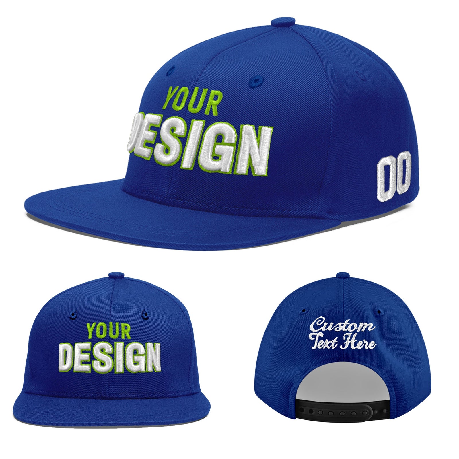 Custom Royal 3D Puff Embroidery Flat Embroidery Casual Sport Baseball Cap